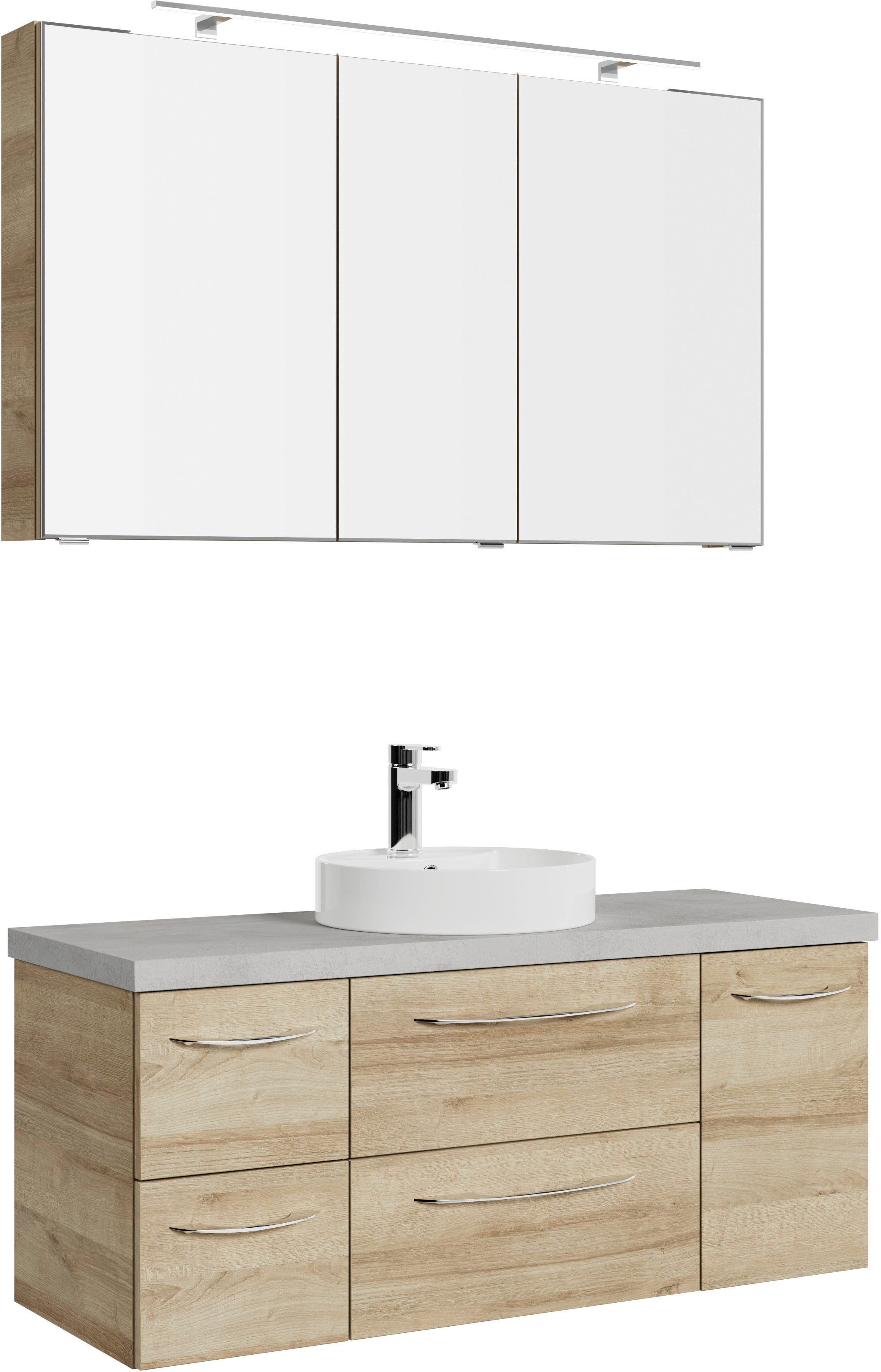 Saphir Badmeubelset Serie 4035 2-delig, keramisch opzetwasbak met LED-spiegelkast (set) badmeubelsets bruin