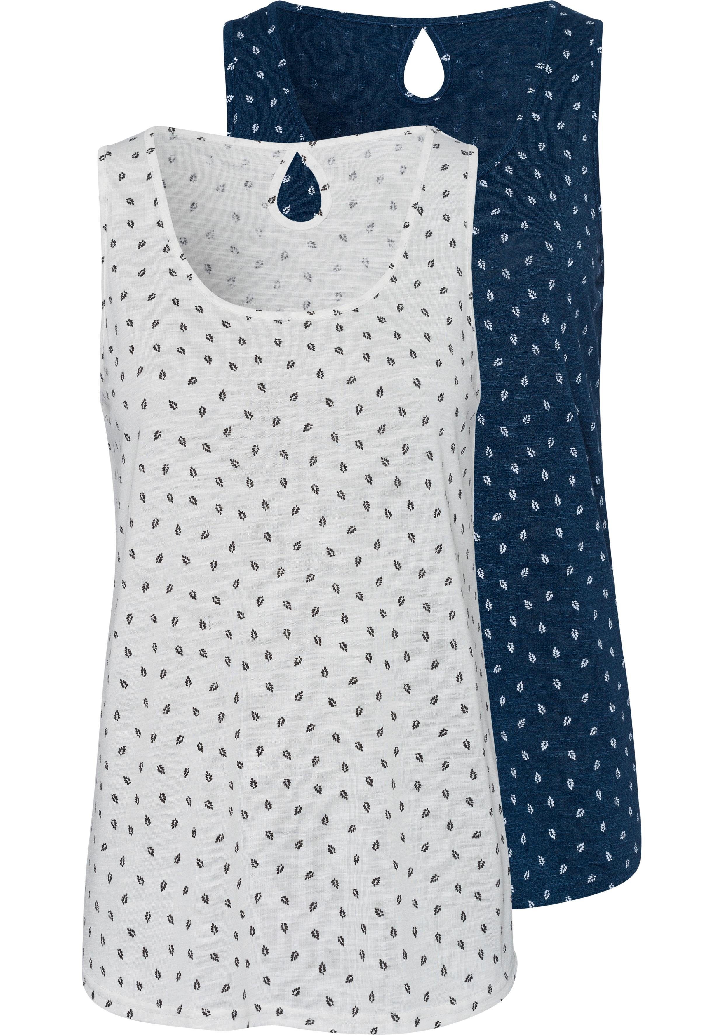Lascana Shirttop met leuke bladprint en cut-out in de nek (Set van 2)
