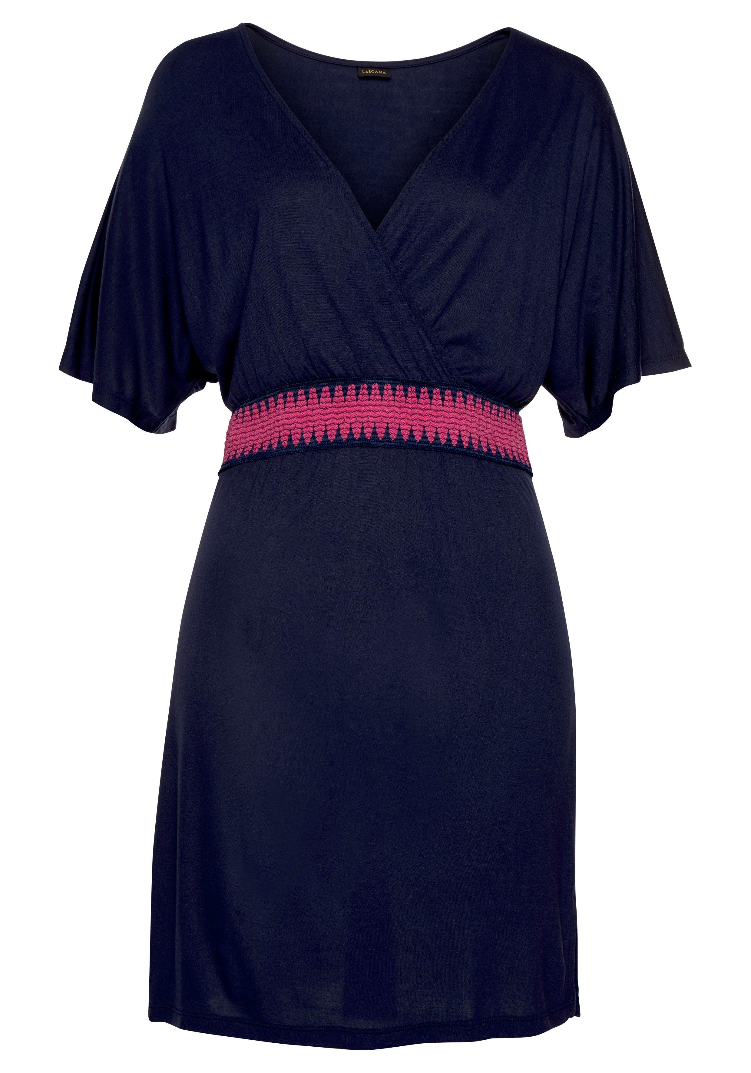 Lascana Jerseyjurk met brede tailleband, zomerjurk in wikkellook, strandjurk