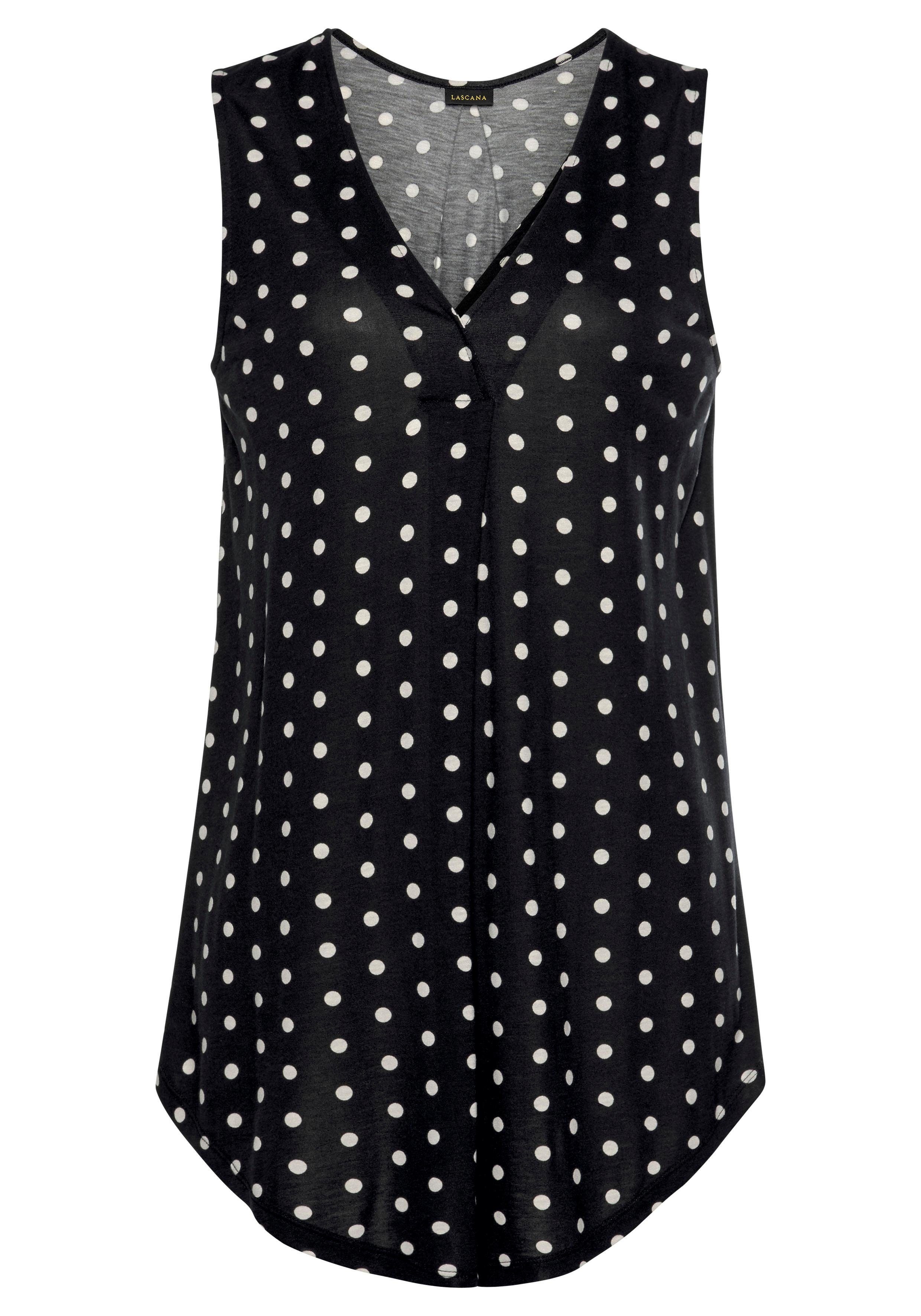 Lascana Strandtop met stippenprint, blousetop met v-hals van jersey