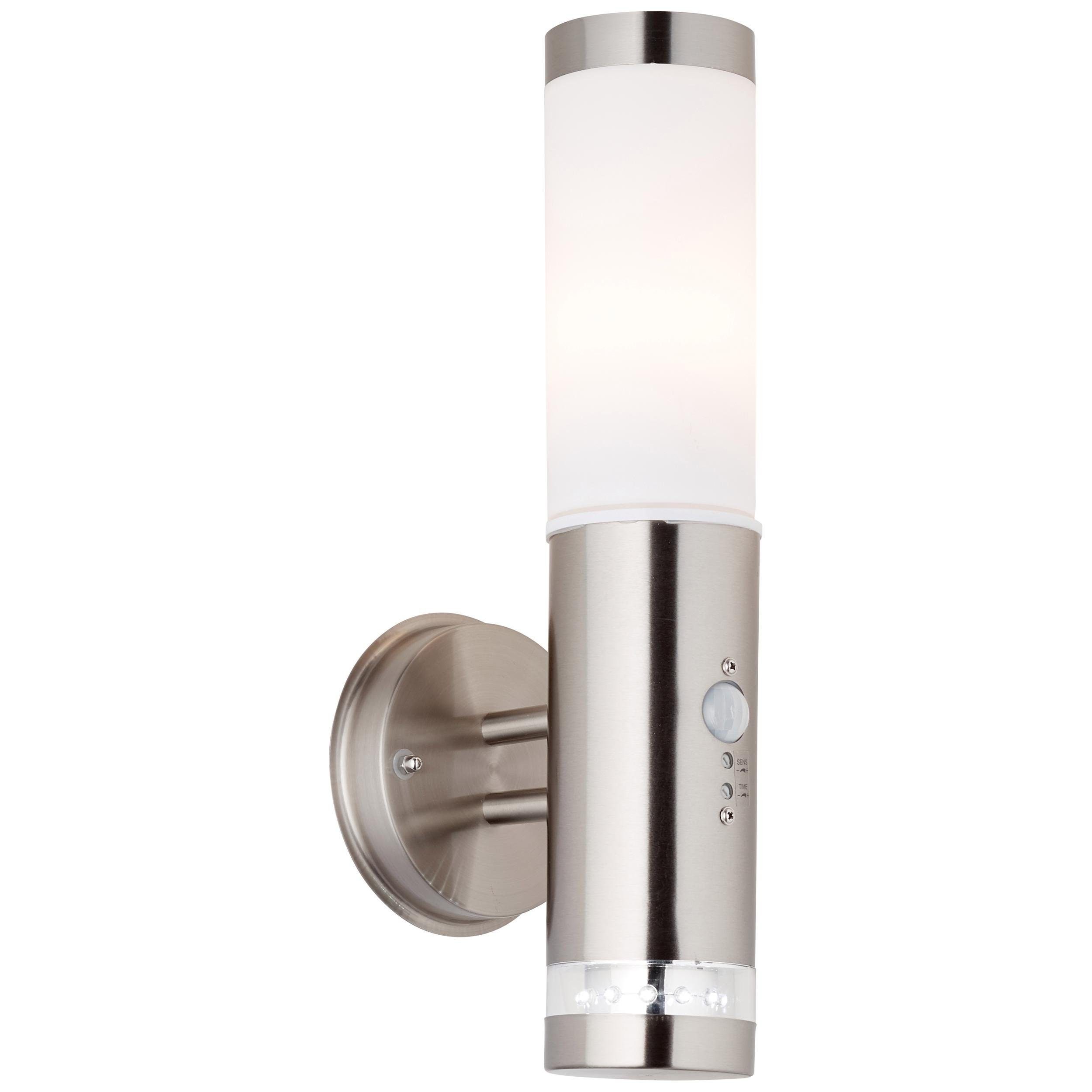 Brilliant Leuchten Ledwandlamp voor buiten BOLE 38 cm hoogte, ø 8 cm, bewegingsmelder, e27, metaal, kunststof, edelstaal