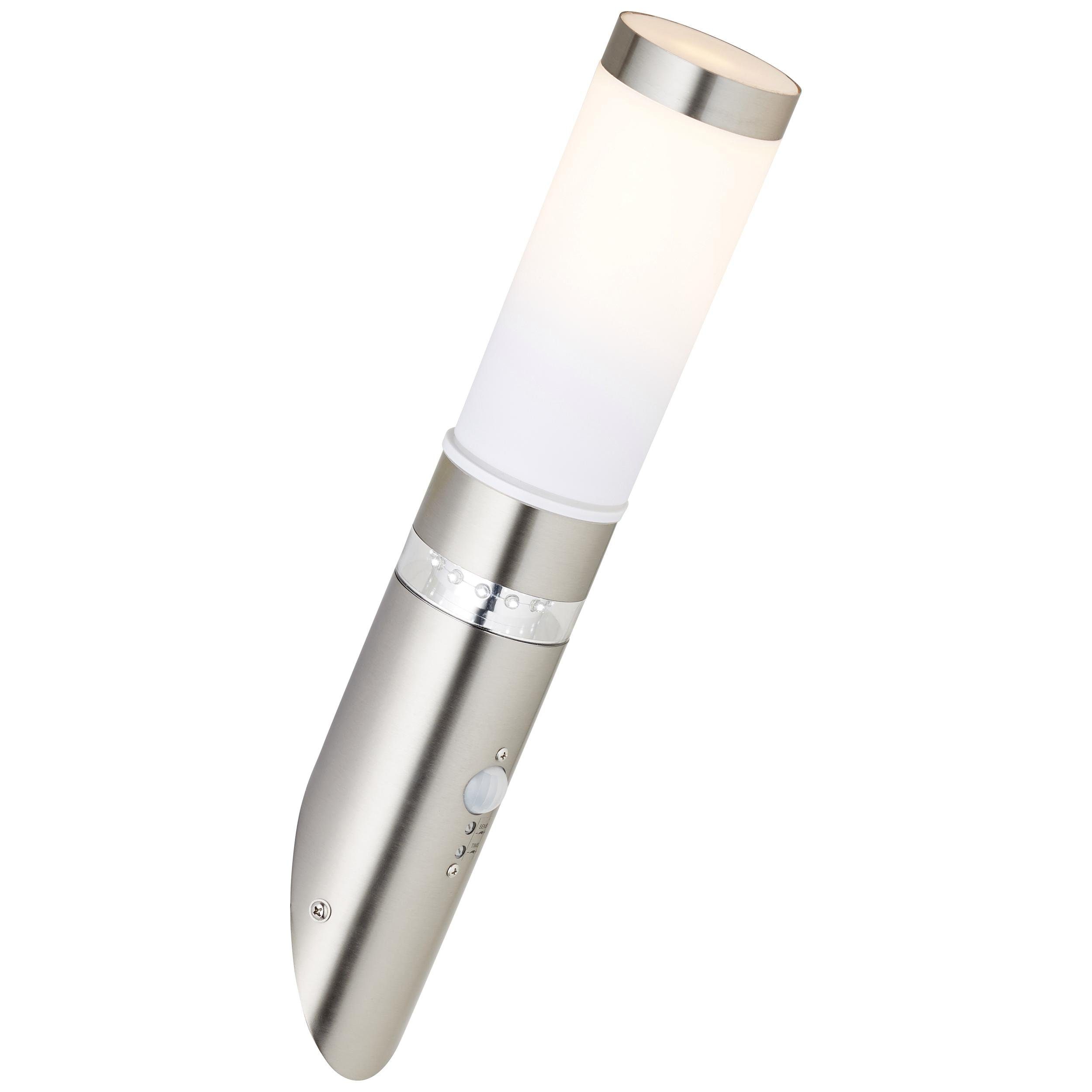 Brilliant Leuchten Ledwandlamp voor buiten BOLE 44 cm hoogte, ø 8 cm, bewegingsmelder, e27, metaal, kunststof, edelstaal tuinlampen zilver(kleur)