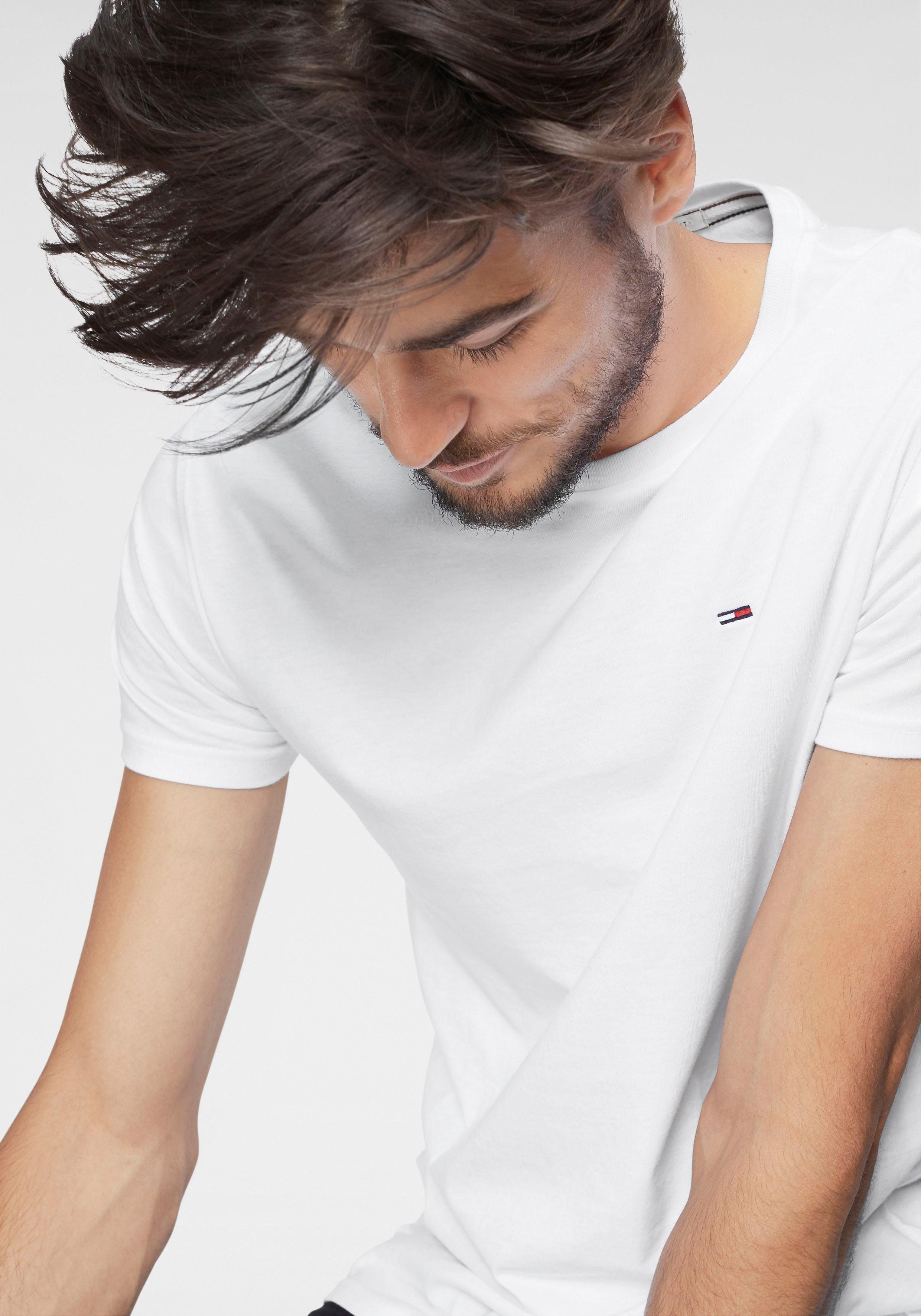 TOMMY JEANS T-shirt TJM ESSENTIAL SOLID TEE met ronde hals en subtiele logo-vlag