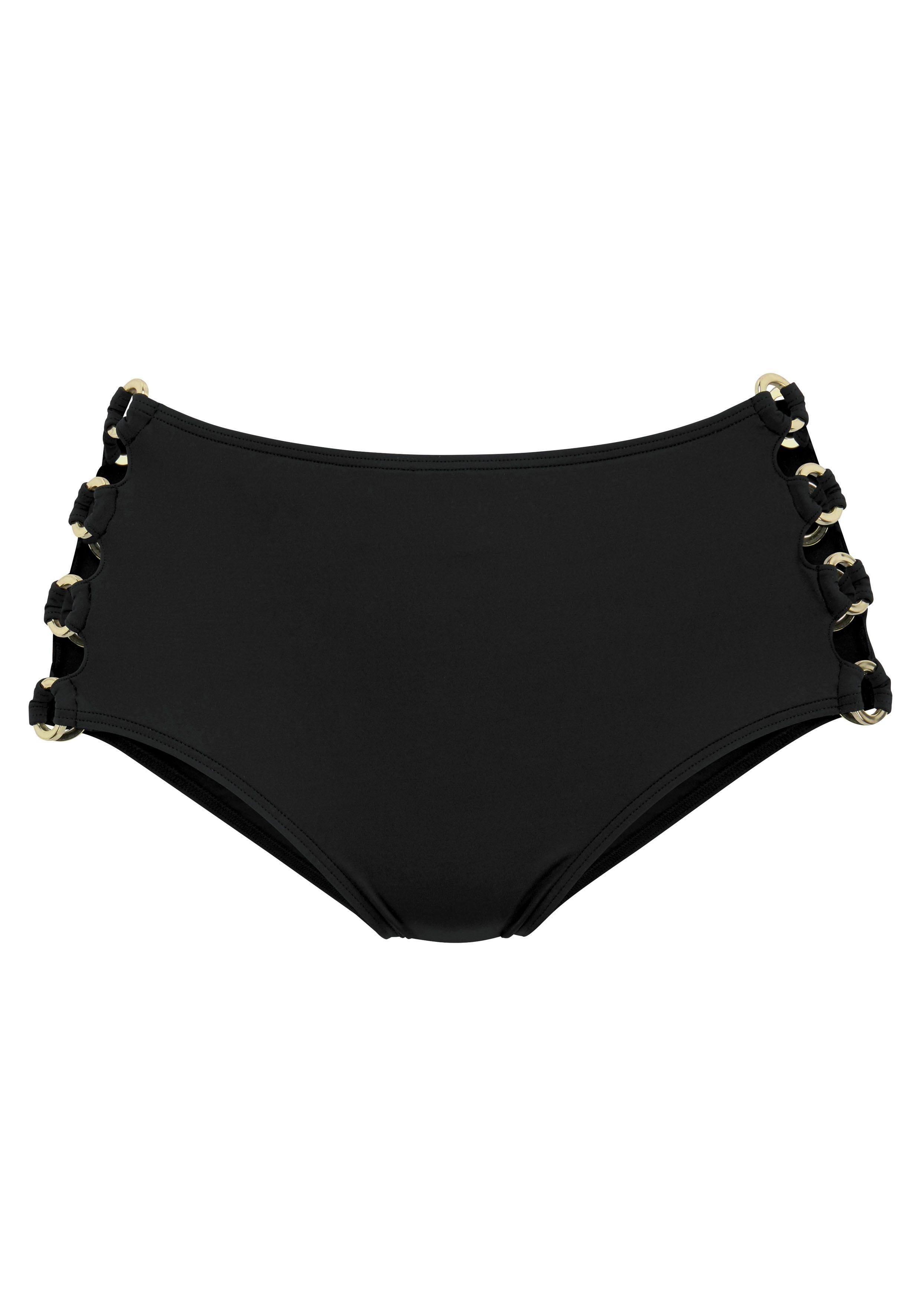 Lascana Highwaist-bikinibroekje Italy Goudkleurige sierringen