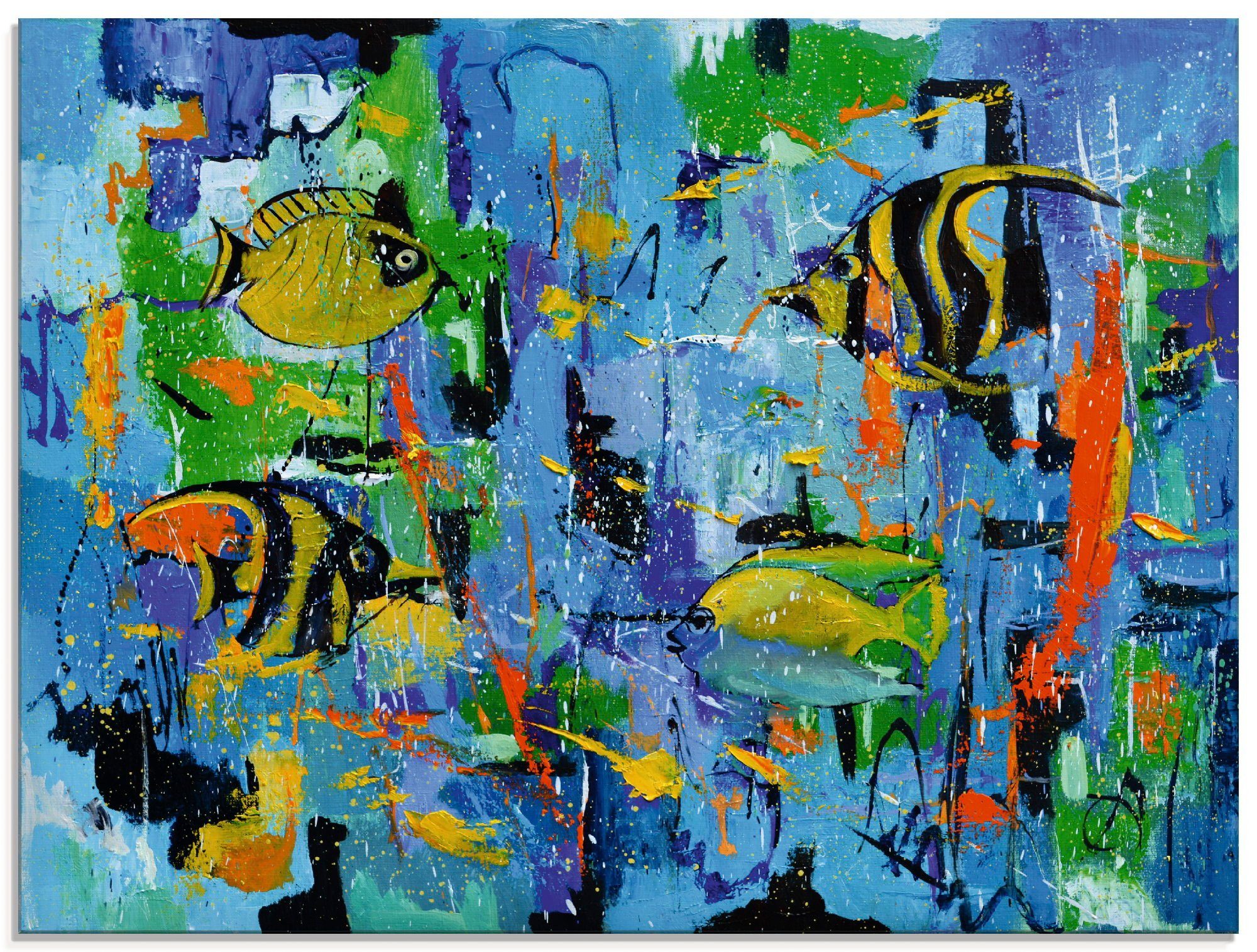 Artland Print op glas Abstract vissen blauw (1 stuk)