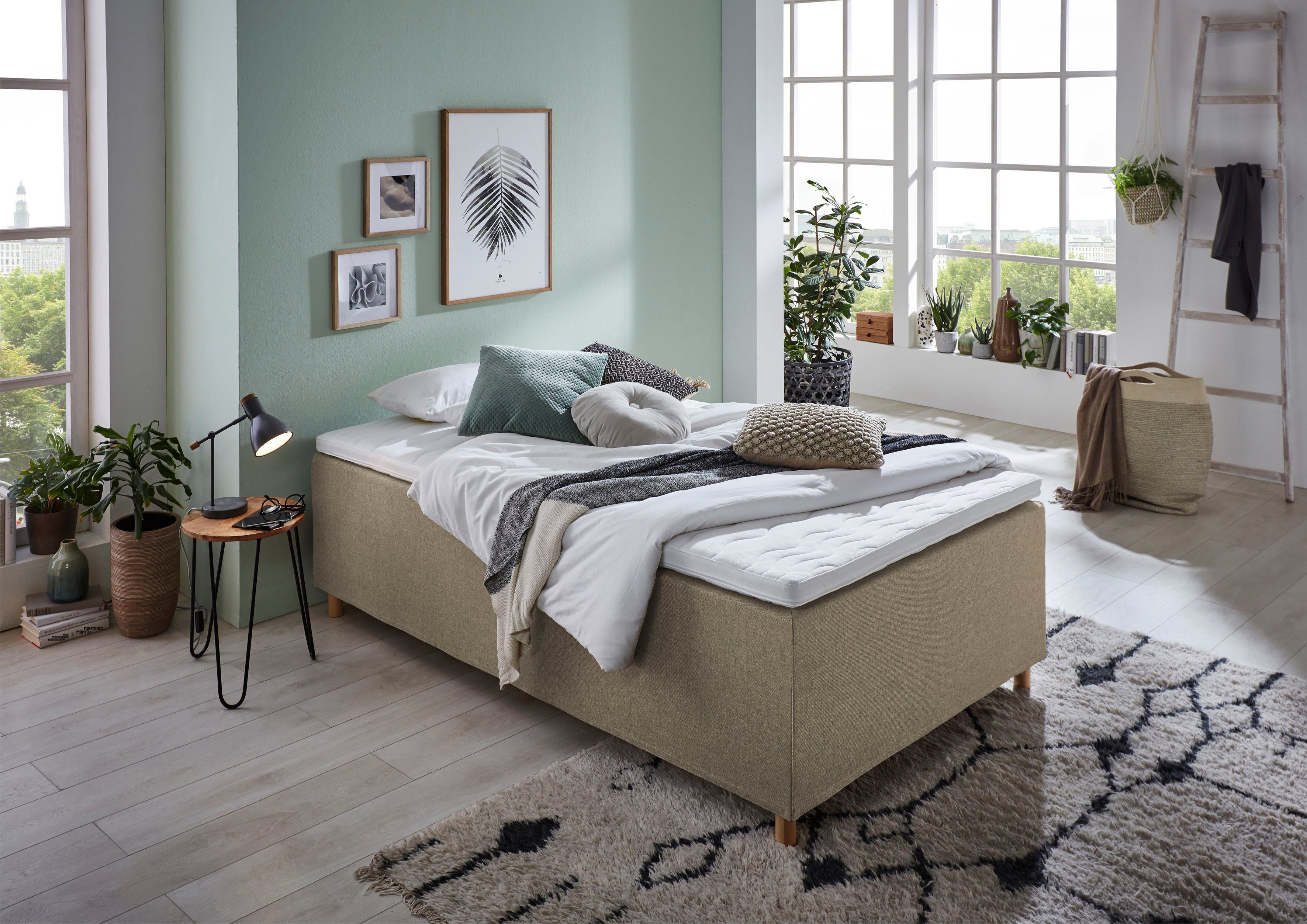 Home affaire Boxspring Thorsby Boxbed zonder hoofdbord, vrij plaatsbaar, voor schuine plafonds boxsprings beige
