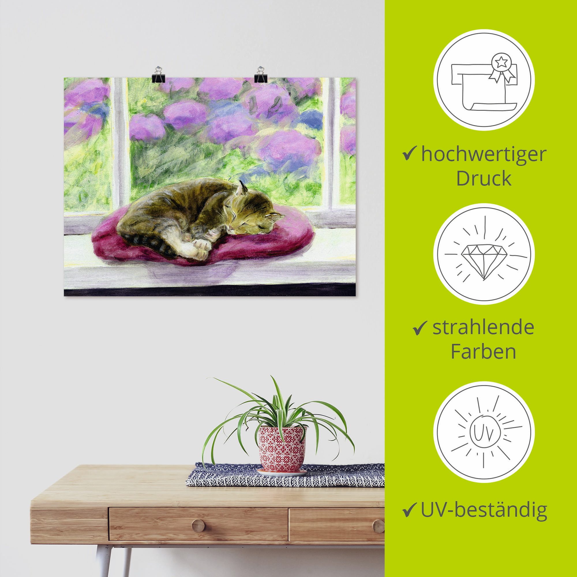 Artland Artprint Kat op vensterbank in tuin als poster, muursticker in verschillende maten
