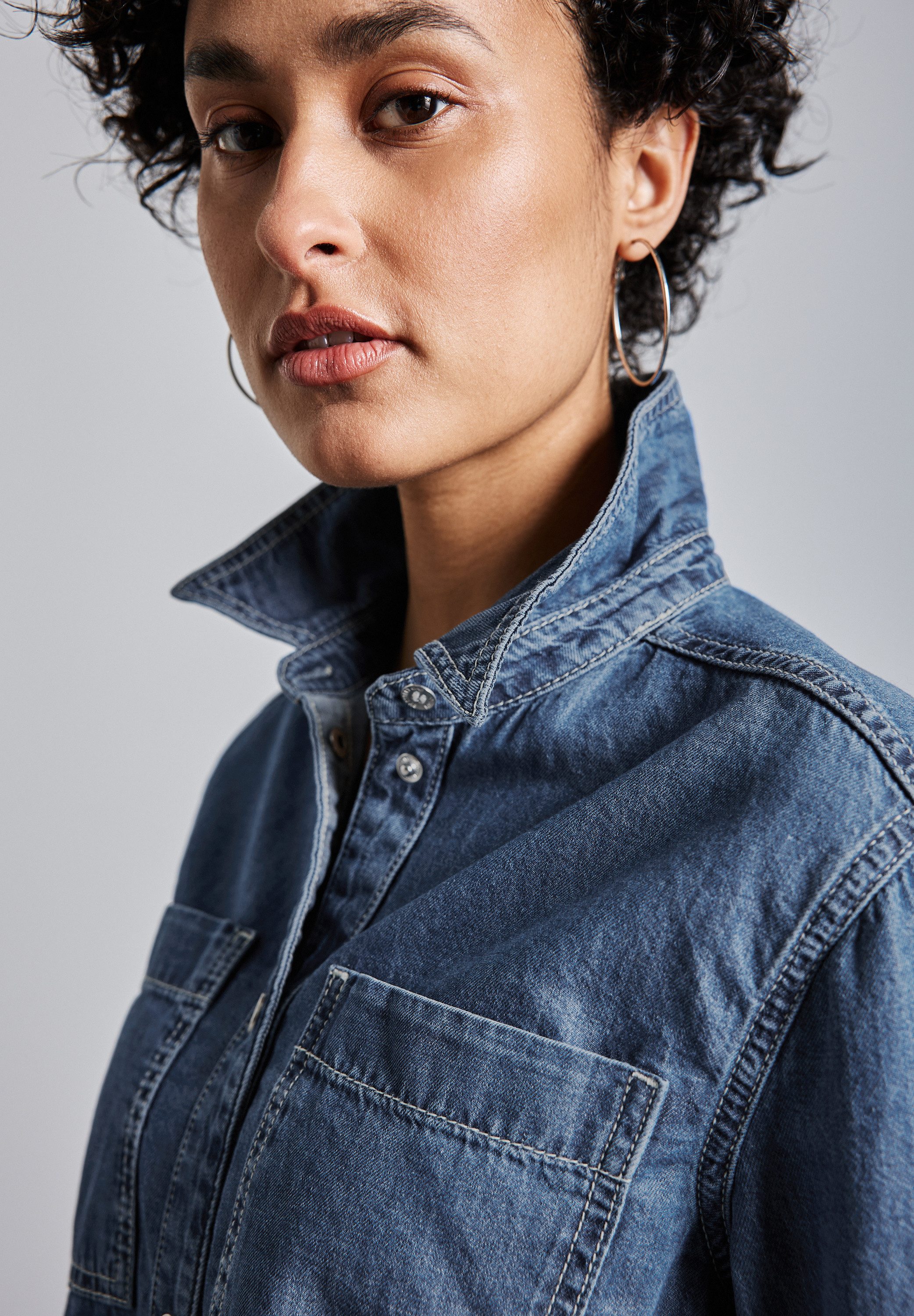 STREET ONE Jeans blouse met drukknopen