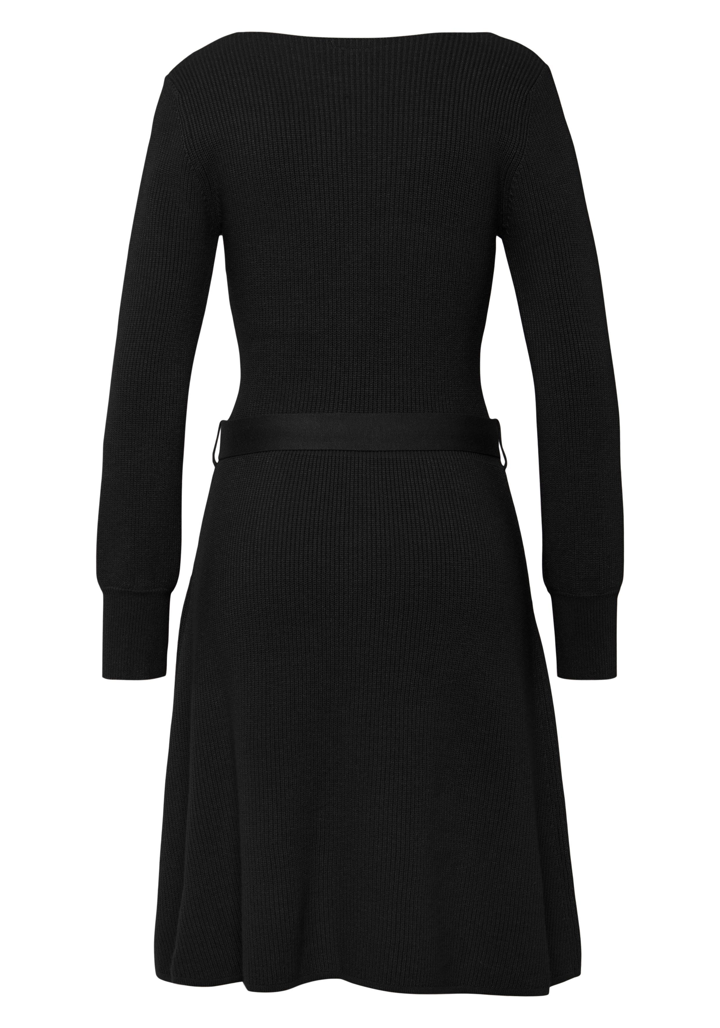 Lascana Gebreide jurk en v-hals, herfst-winterjurk, casual-elegant (Met een bindceintuur)