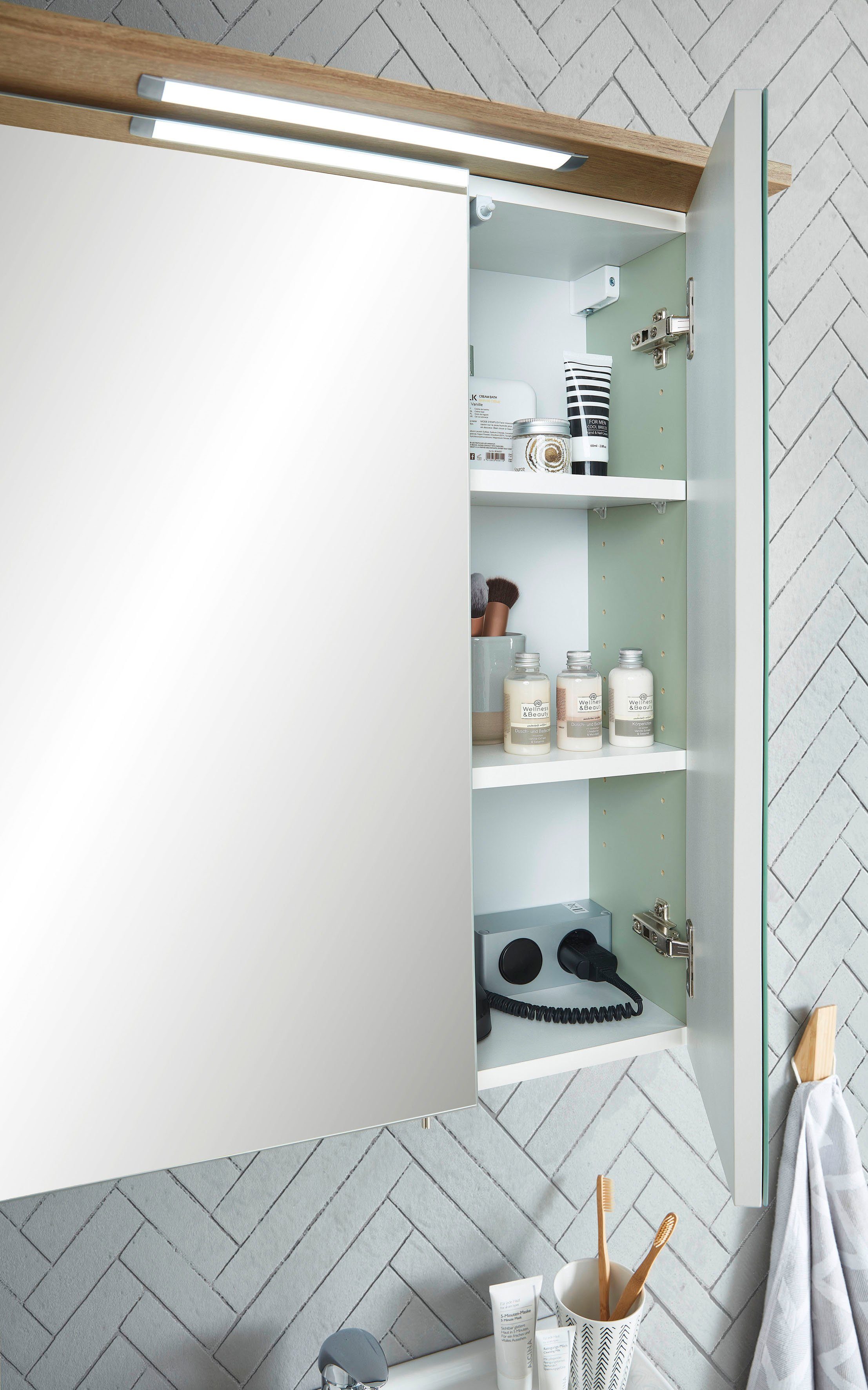 Saphir Badkamerserie Quickset 3-delig, wastafelonderkast met led-spiegelkast Halfhoge kast, incl. deurdemper, 4 deuren, 5 planken, badkamer set (3-delig)