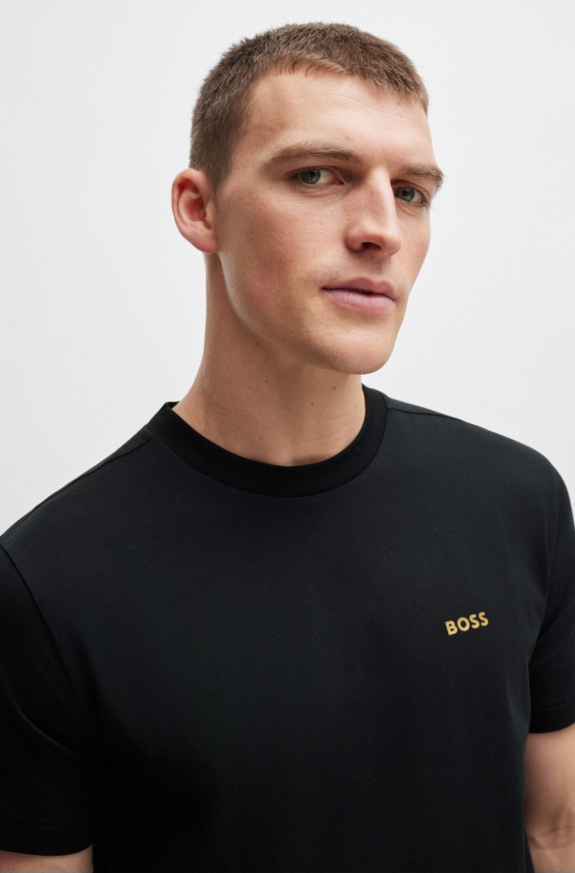 BOSS GREEN Shirt met ronde hals Thee met gegomd contrast-logo
