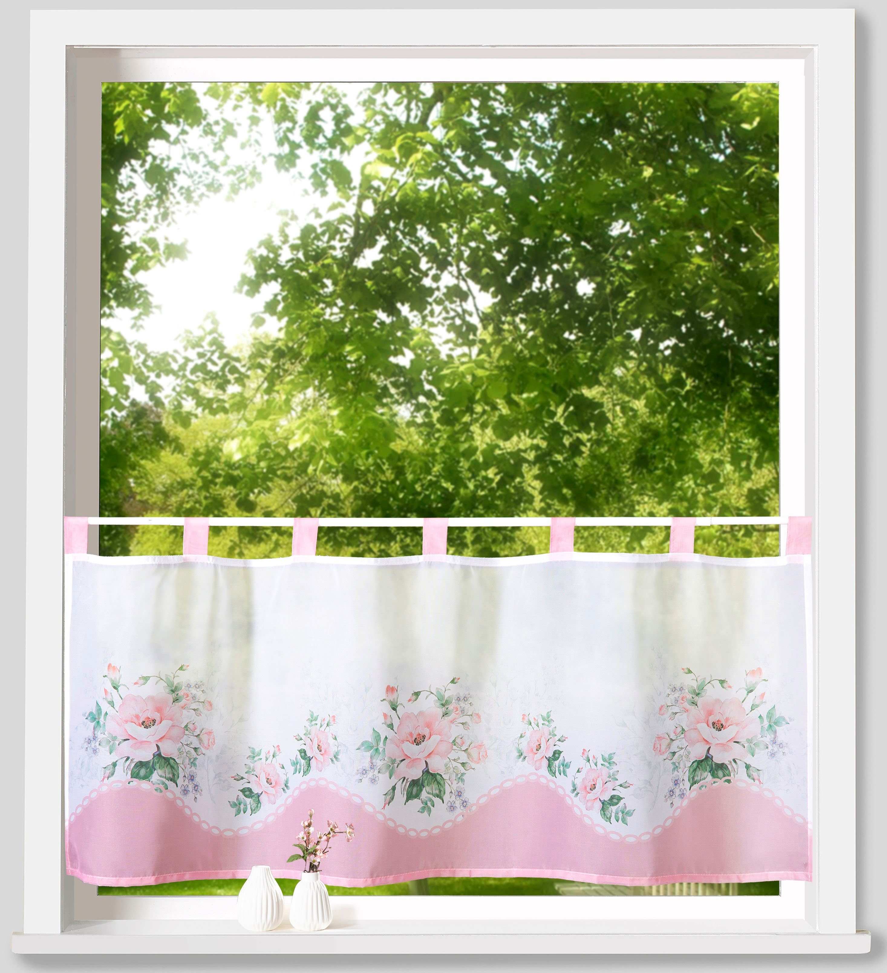 Weckbrodt Valletje Sarah Bistro, voile, bedrukt, bloemig, HxB 45x120cm, gordijn, store (1 stuk)