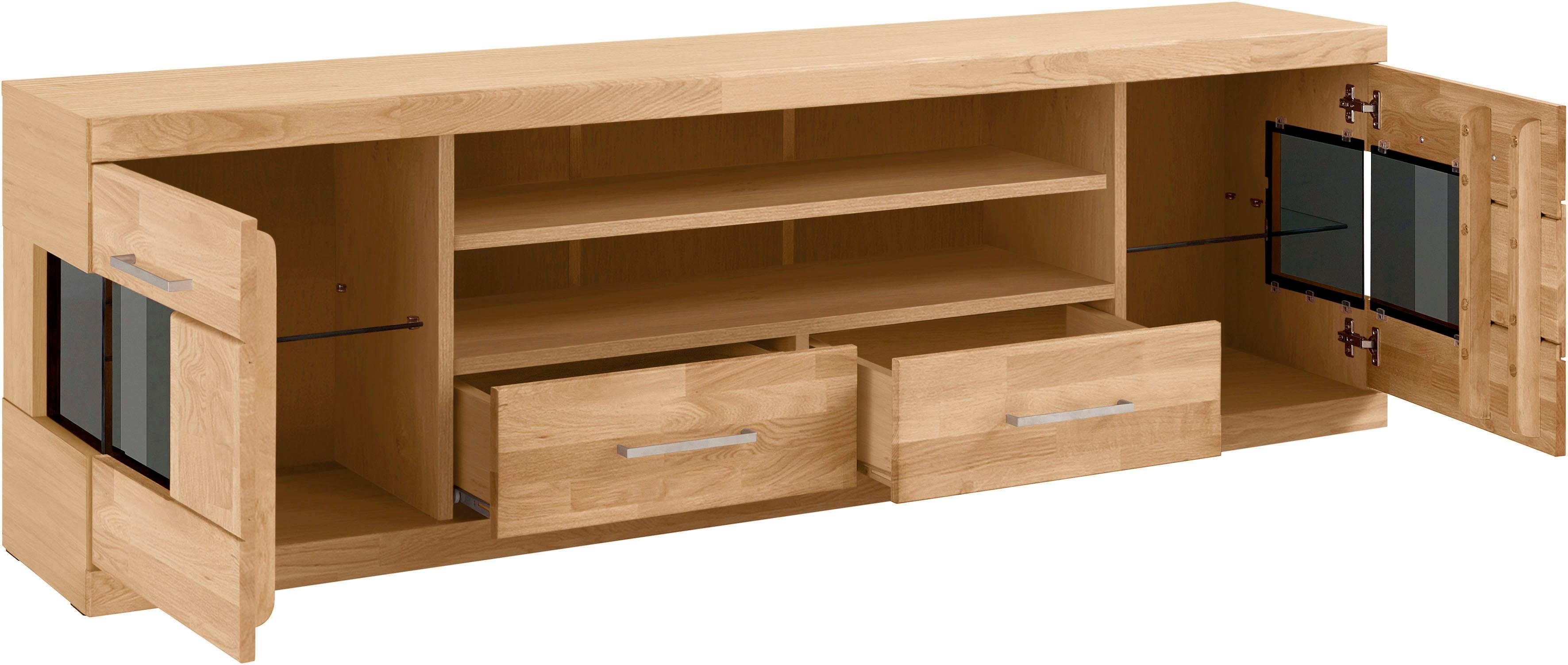Home affaire Tv-meubel Ribe, 180cm breed, fronten massief hout, 6 vakken, kabeldoorvoer