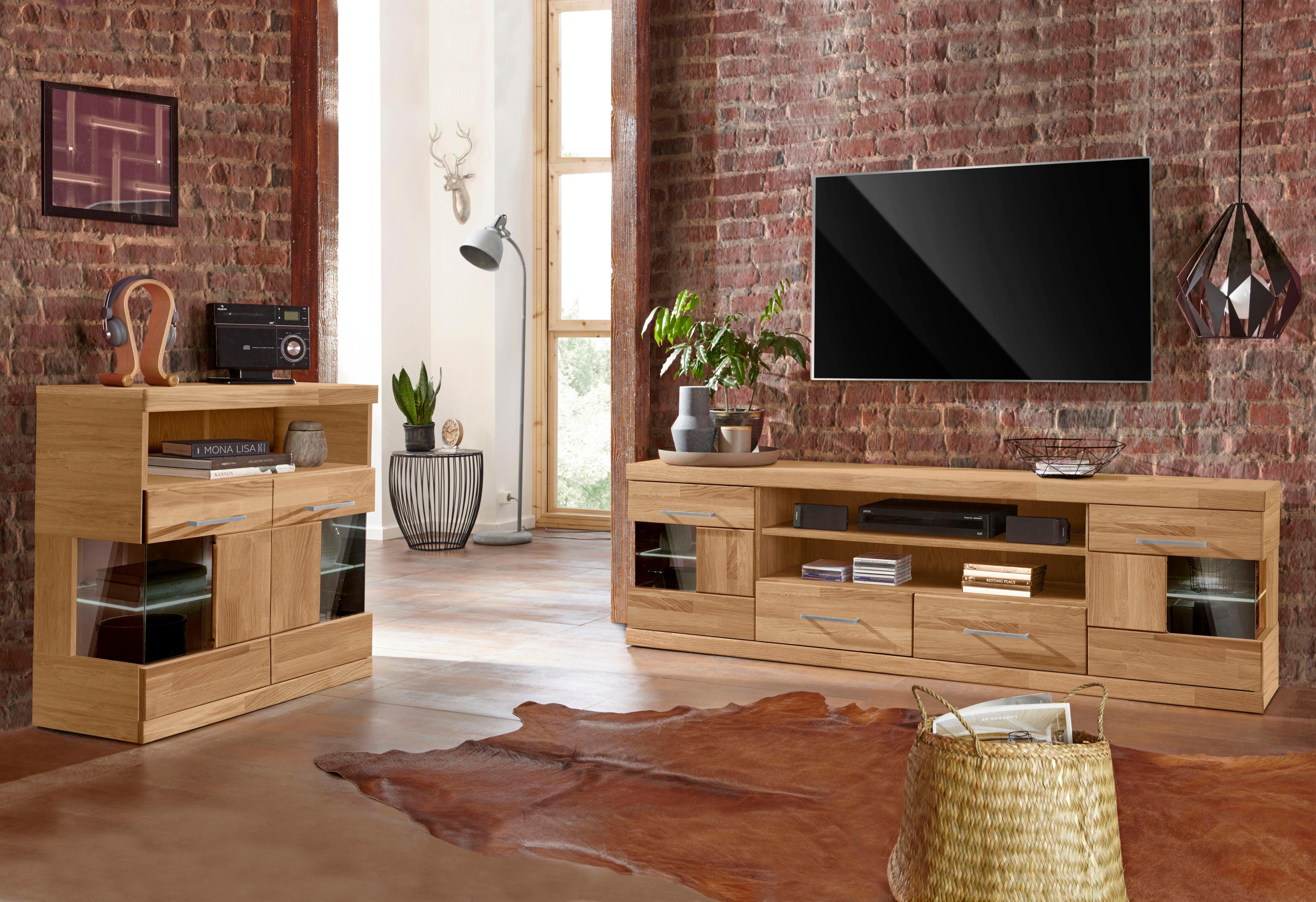 Home affaire Tv-meubel Ribe, 180cm breed, fronten massief hout, 6 vakken, kabeldoorvoer