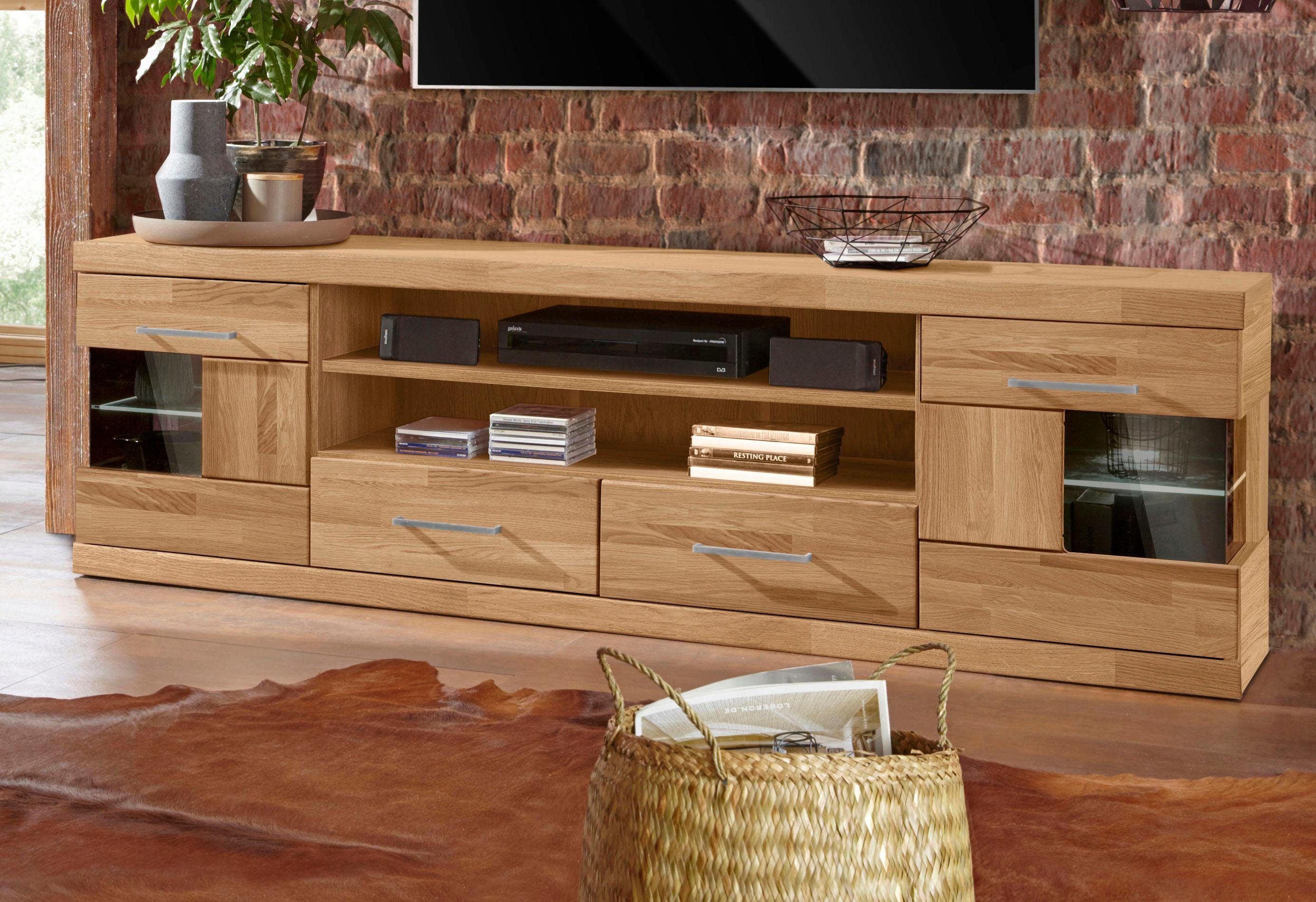 Home affaire Tv-meubel Ribe,180cm breit, Fronten Massivholz,6 Fächer,Kabeldurchführung Breedte 180 cm lowboards maat 180x35x55 cm bruin
