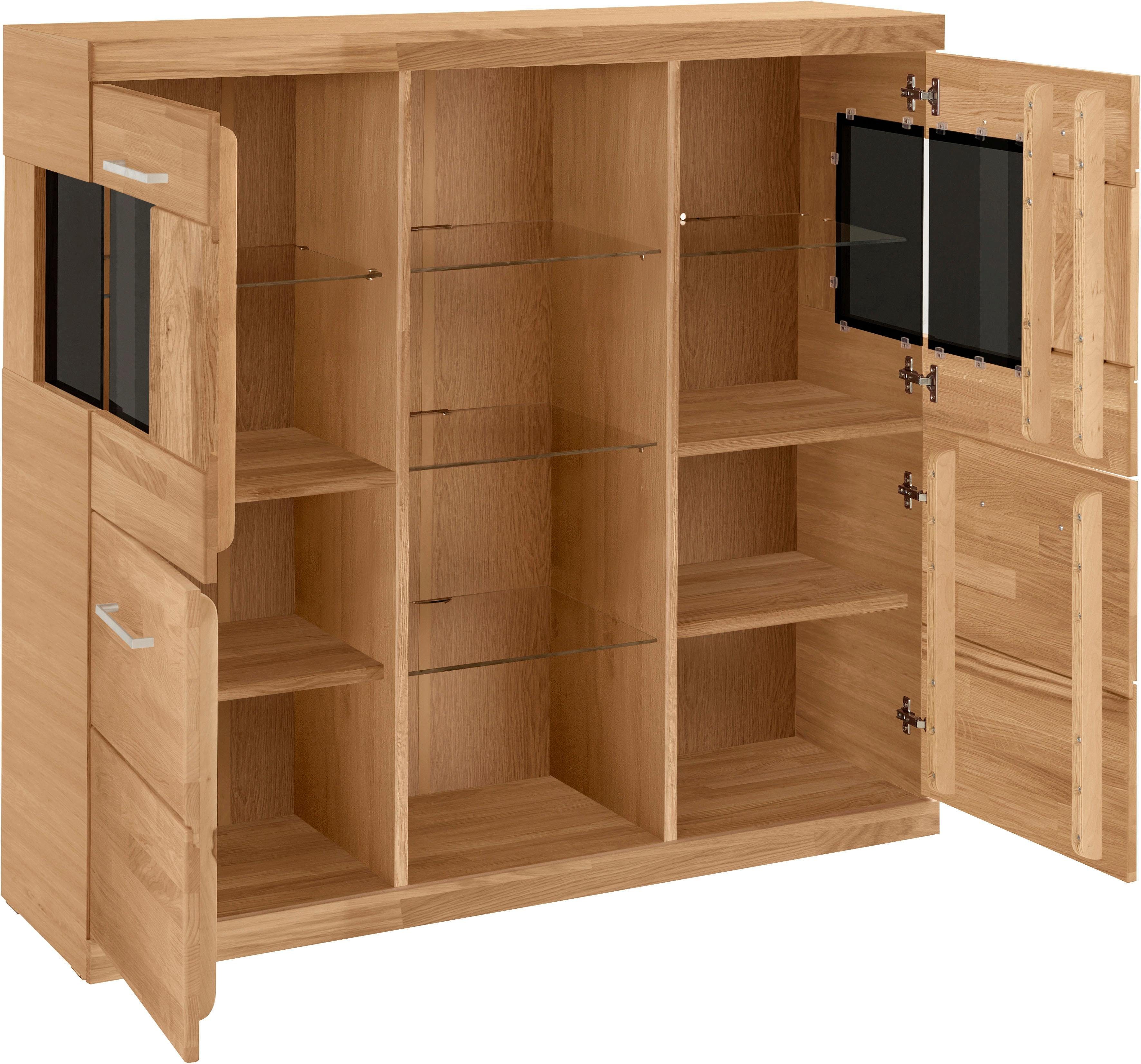 Home affaire Highboard Ribe, 120cm breed, 112cm hoog, bovenblad massief, 12 vakken