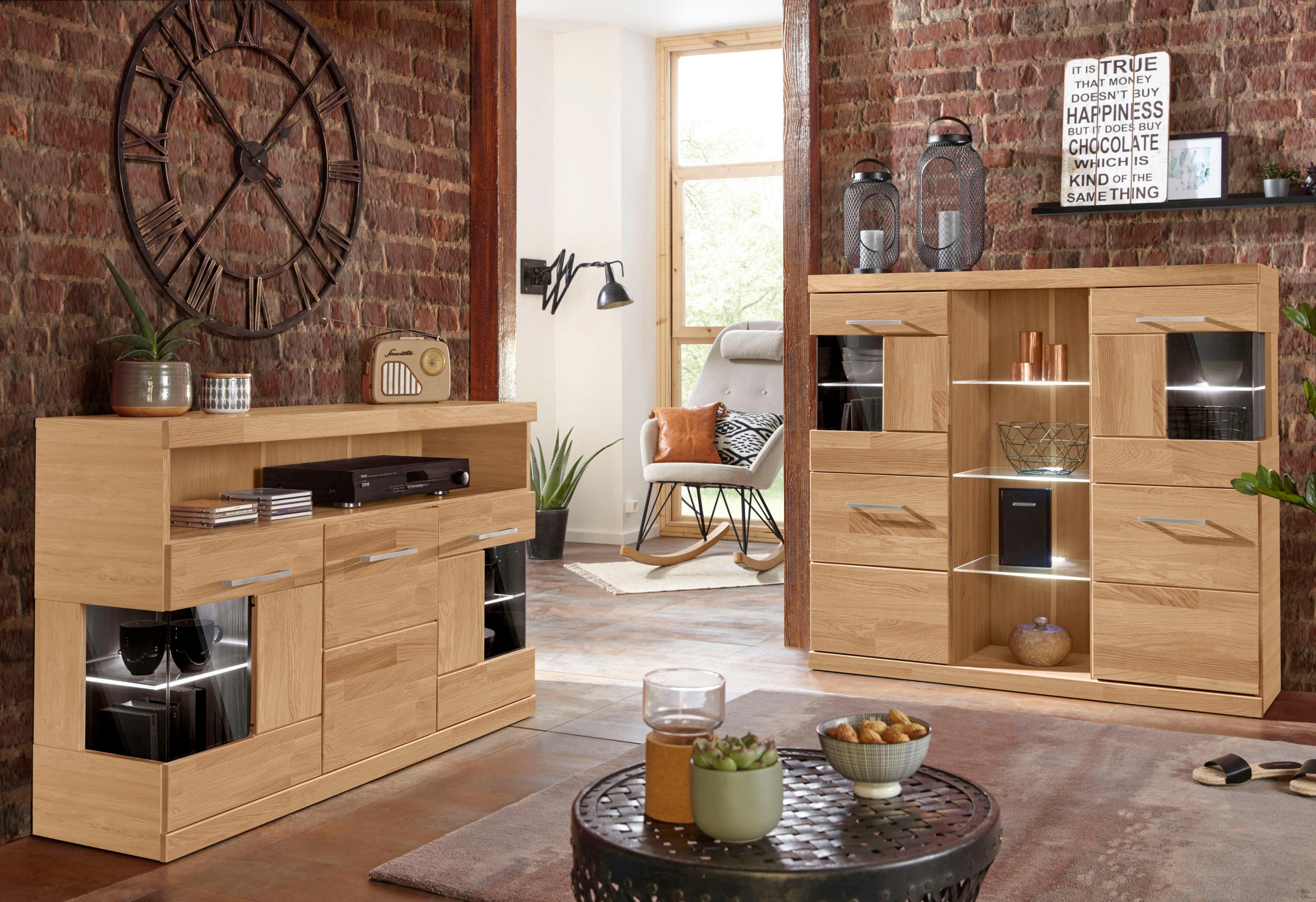 Home affaire Highboard Ribe, 120cm breed, 112cm hoog, bovenblad massief, 12 vakken