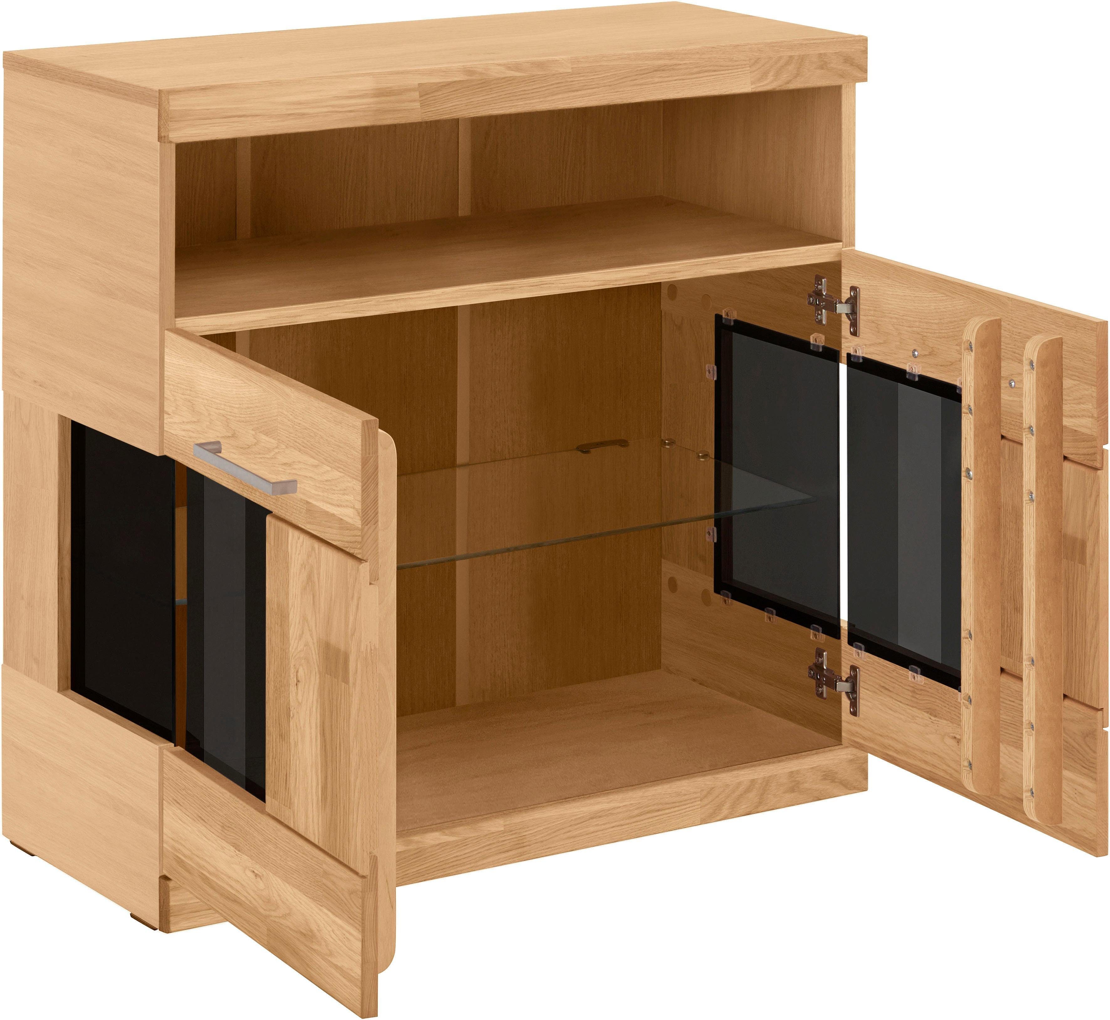 Home affaire Kast Ribe 85cm breed, 35 cm diep, fronten massief hout, 2 deuren met glazen inzet