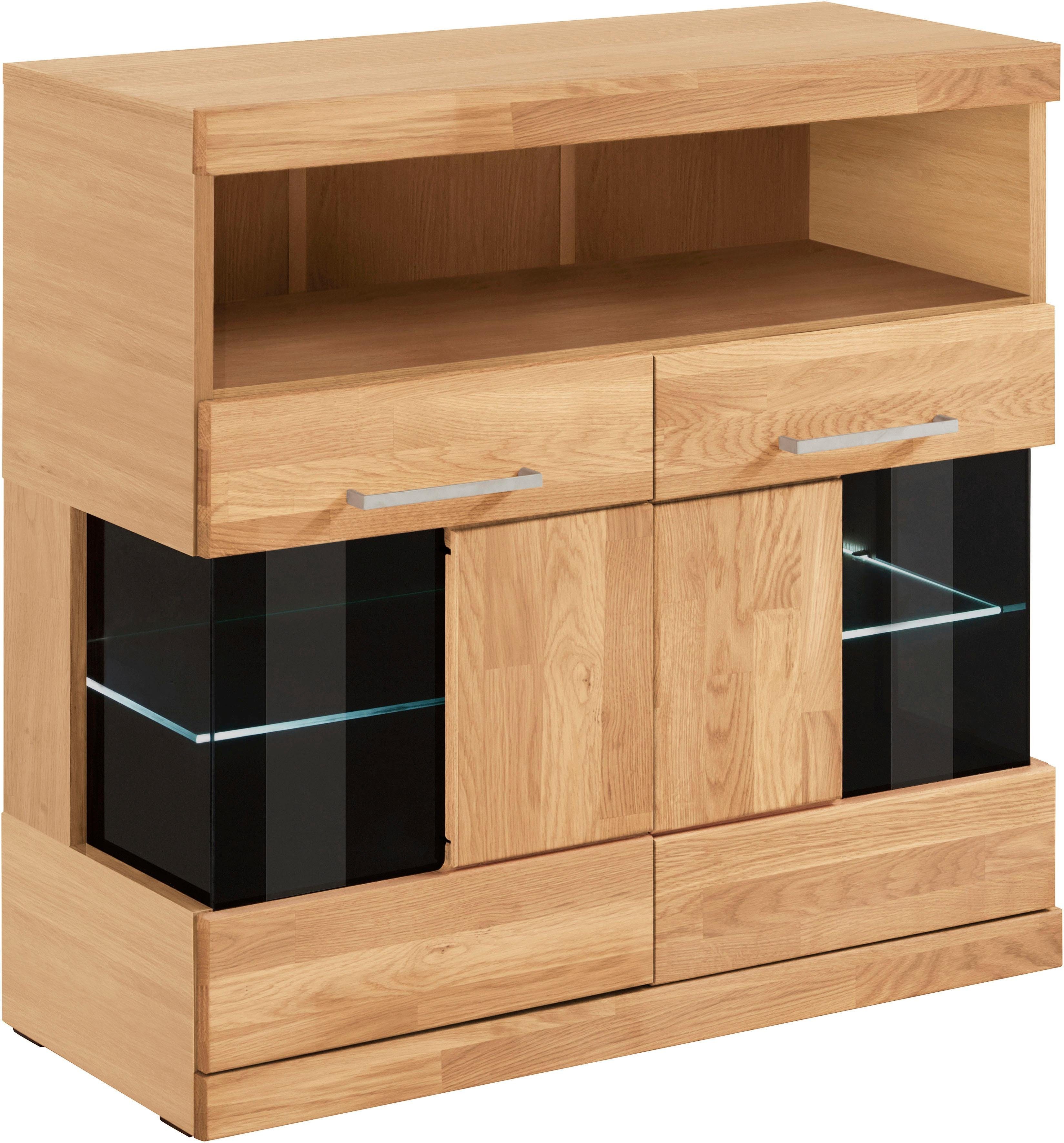 Home affaire Kast Ribe 85cm breed, 35 cm diep, fronten massief hout, 2 deuren met glazen inzet