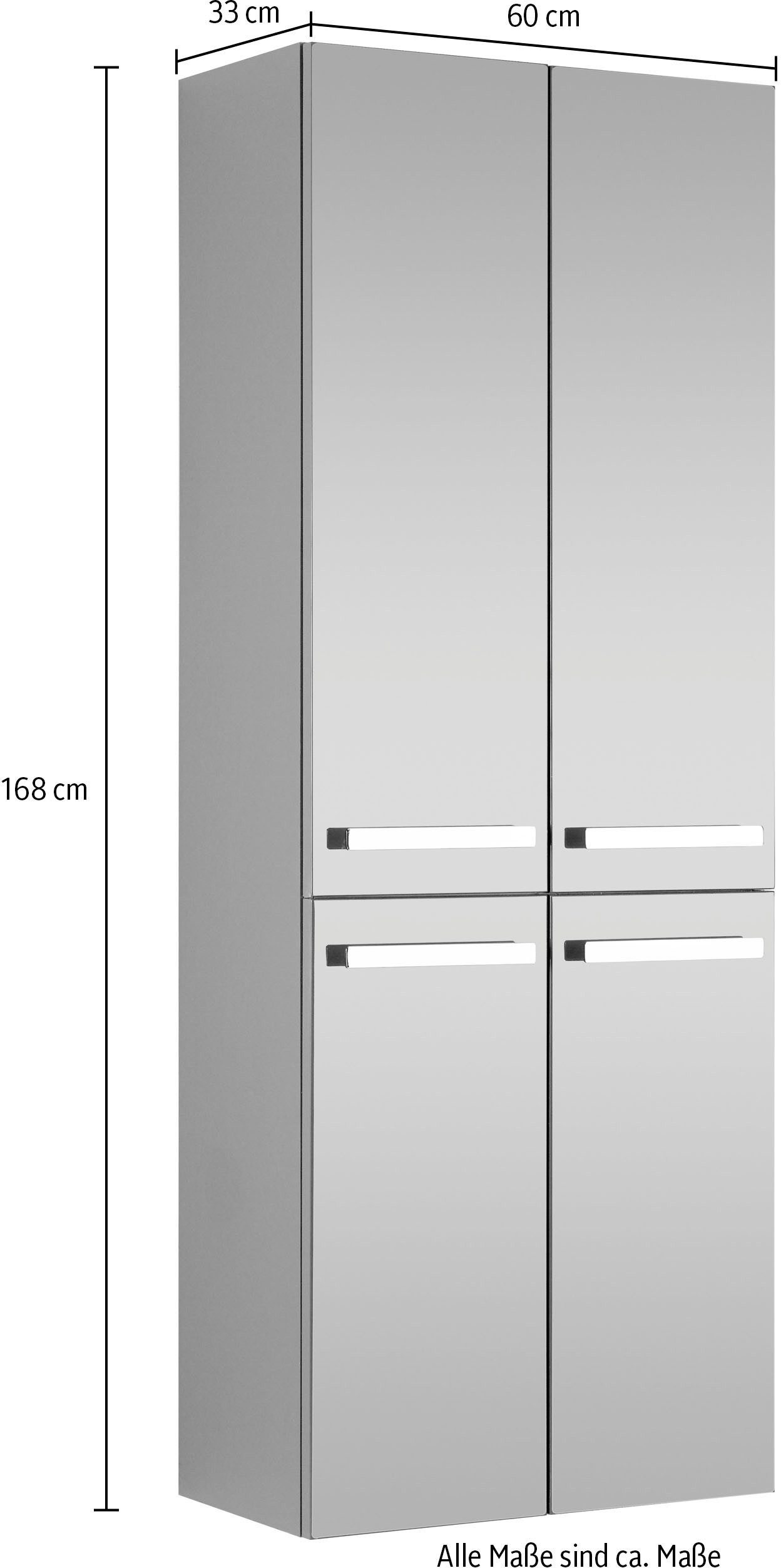 Saphir Hoge kast Serie 4005 badkamerkast 60 cm breed, met 4 deuren, 4 glazen planken
