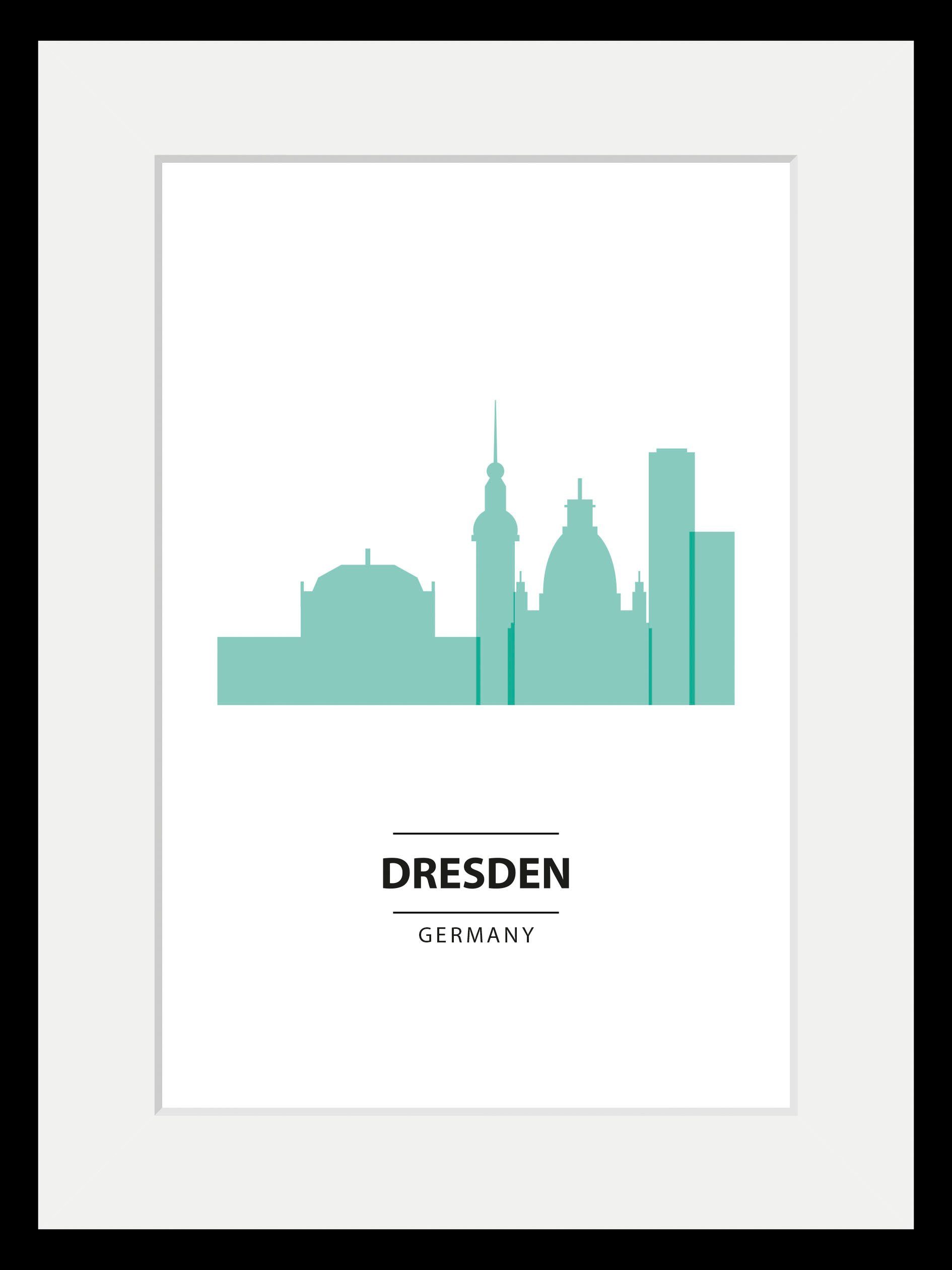 queence Wanddecoratie Dresden Color Splash HD premium posterdruk incl. houten lijst (1 stuk)