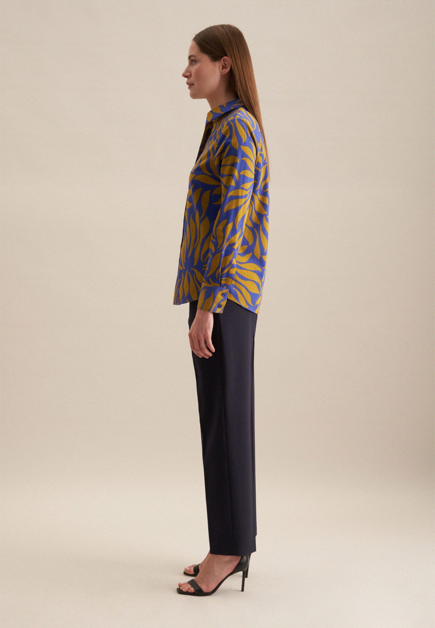 seidensticker Overhemdblouse Zwarte roos Lange mouwen kraag print