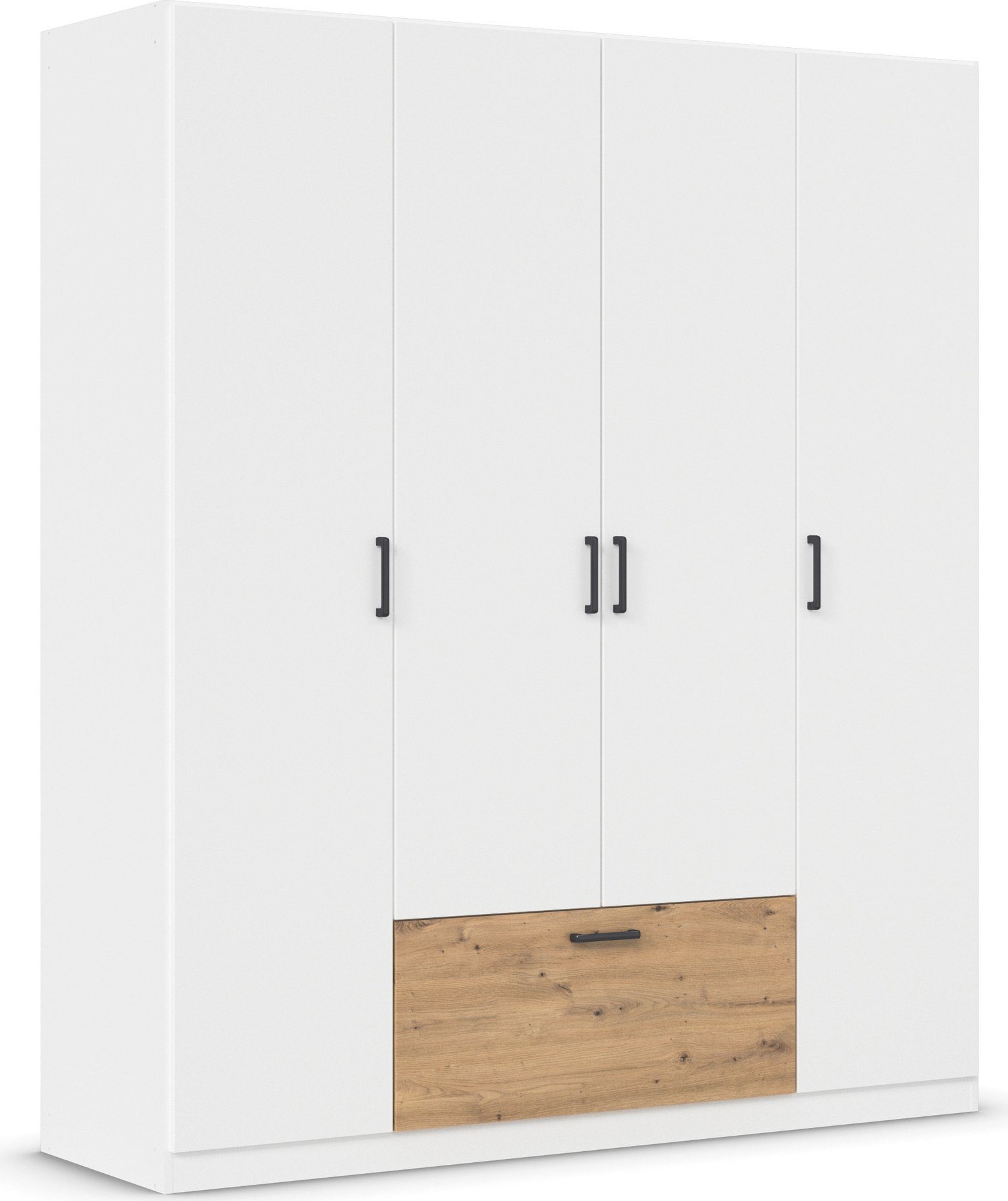 rauch Draaideurkast Kledingkast kast garderobe waskast BARI met lades in het midden, moderne greep in grijs metallic made in germany