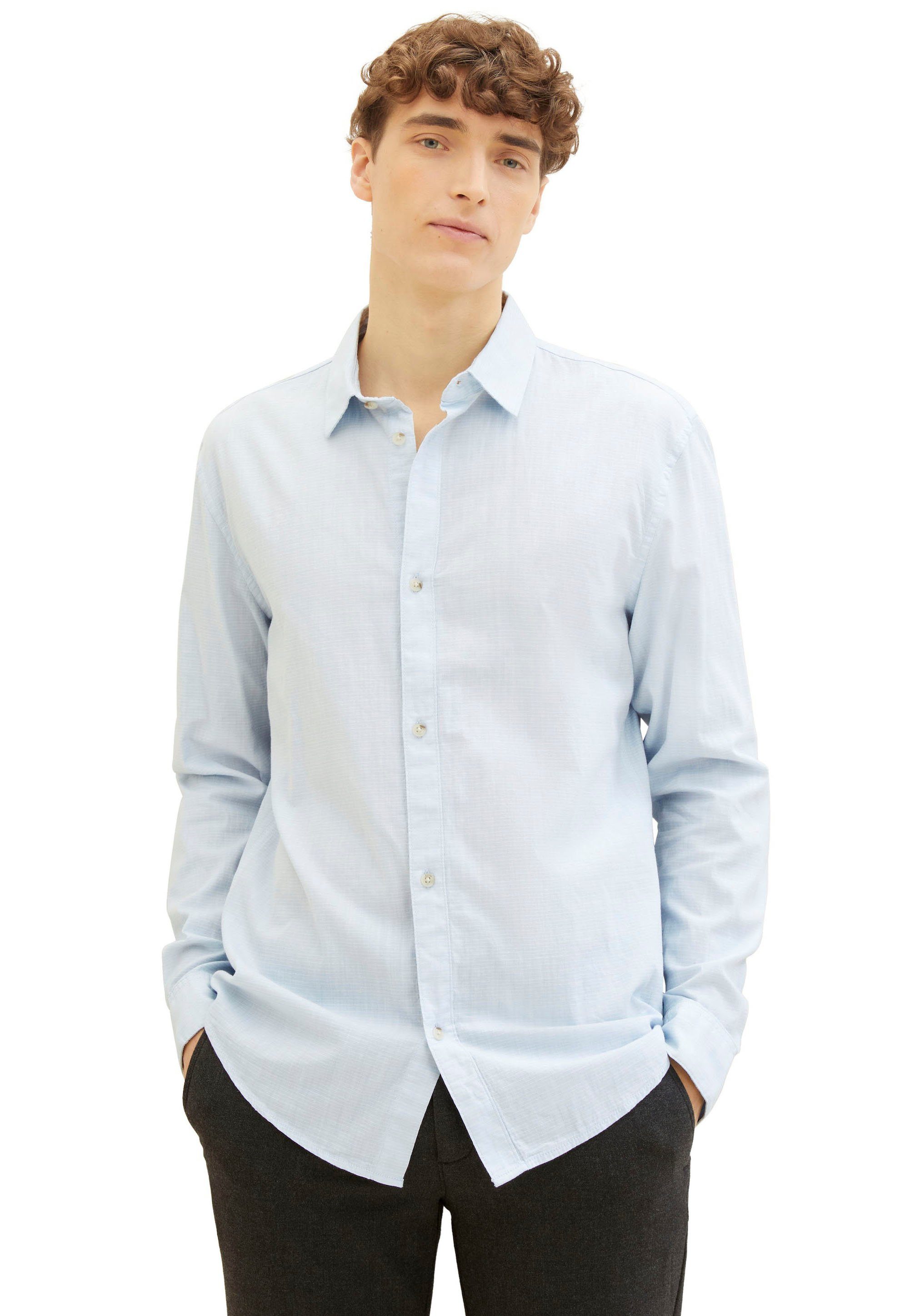 Tom Tailor Denim Overhemd met lange mouwen met knoopsluiting en structuur-uiterlijk
