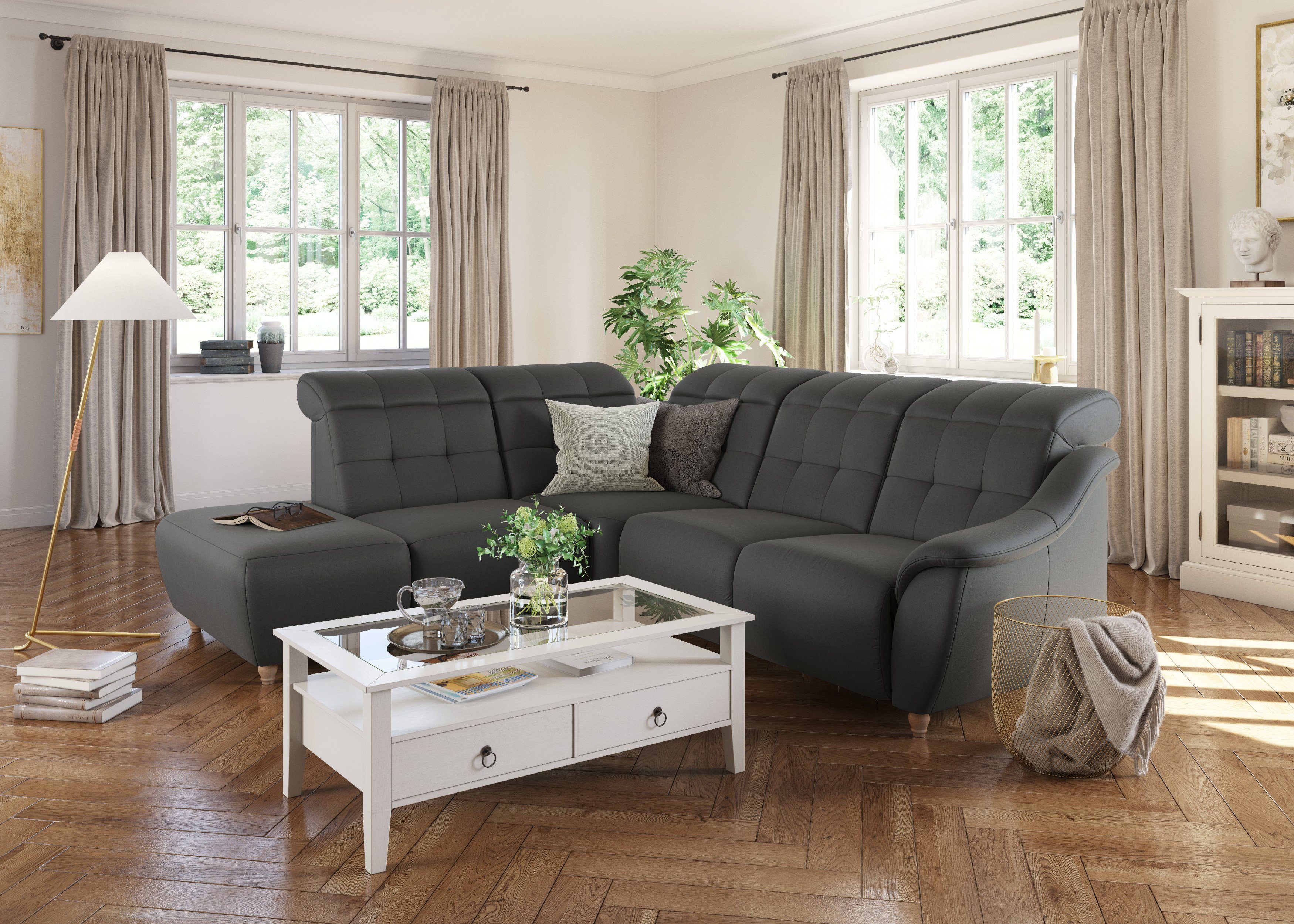 Home affaire Hoekbank Boston L-vorm Verstelbare hoofdsteun op ieder zitoppervlak, naar keuze met relaxfunctie grijs, hoekbanken, 272 cm