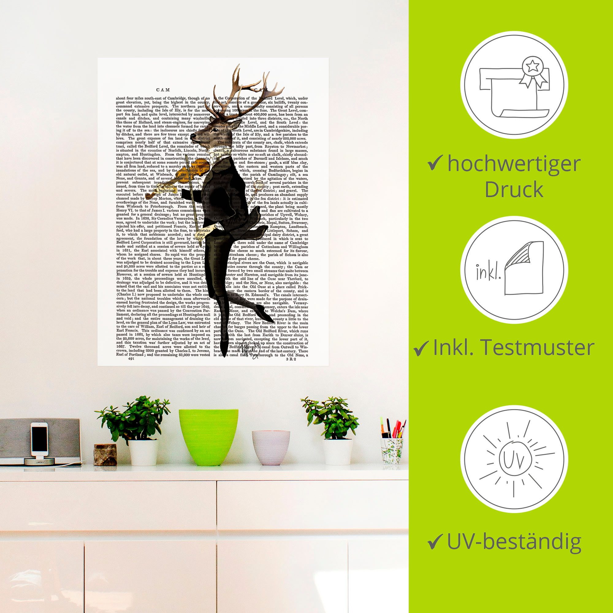 Artland Artprint Dansend hert met viool als artprint op linnen, poster, muursticker in verschillende maten