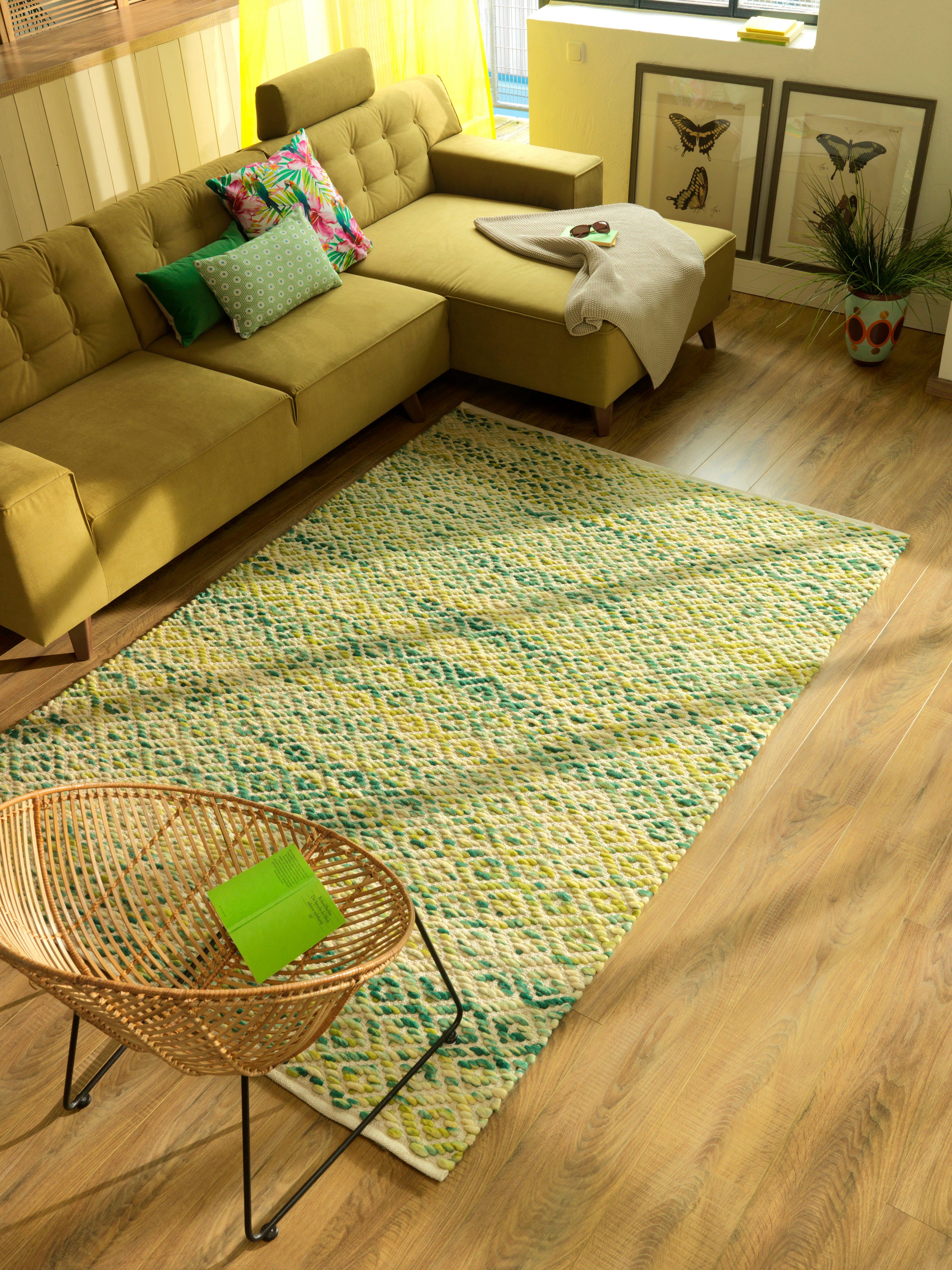 TOM TAILOR HOME Wollen kleed Diamond zuivere wol, platweefsel, met de hand geknoopt