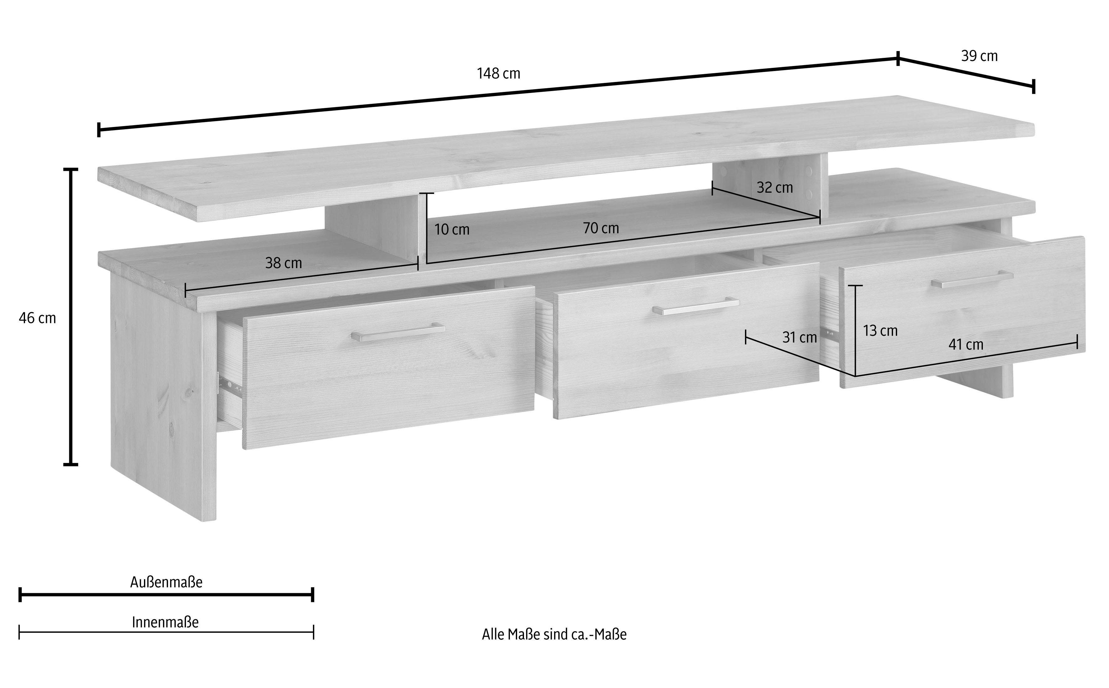 Home affaire Tv-meubel Ixo Breedte 148 cm, met 3 lades, van massief grenen, FSC®