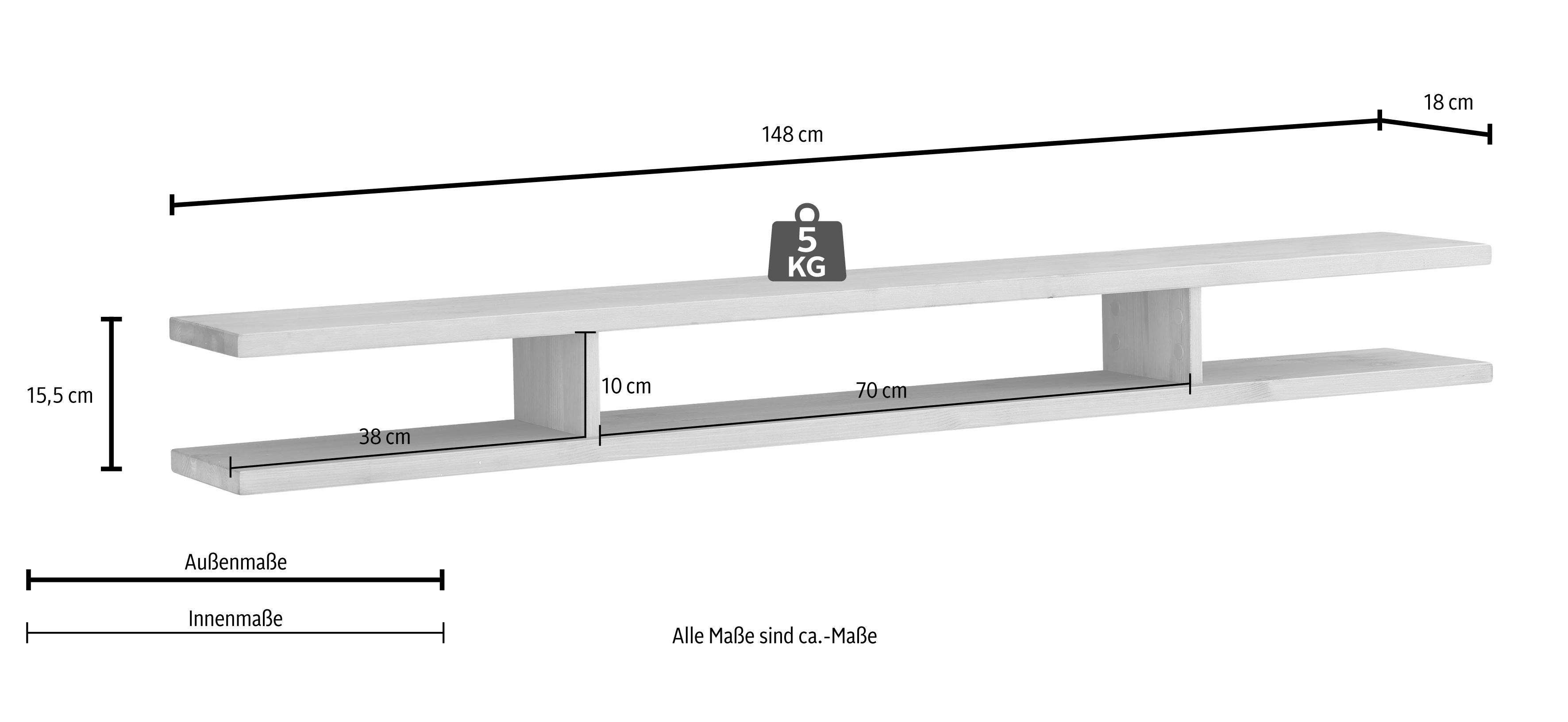 Home affaire Wandplank Breedte 148 cm, van massief grenen, FSC®