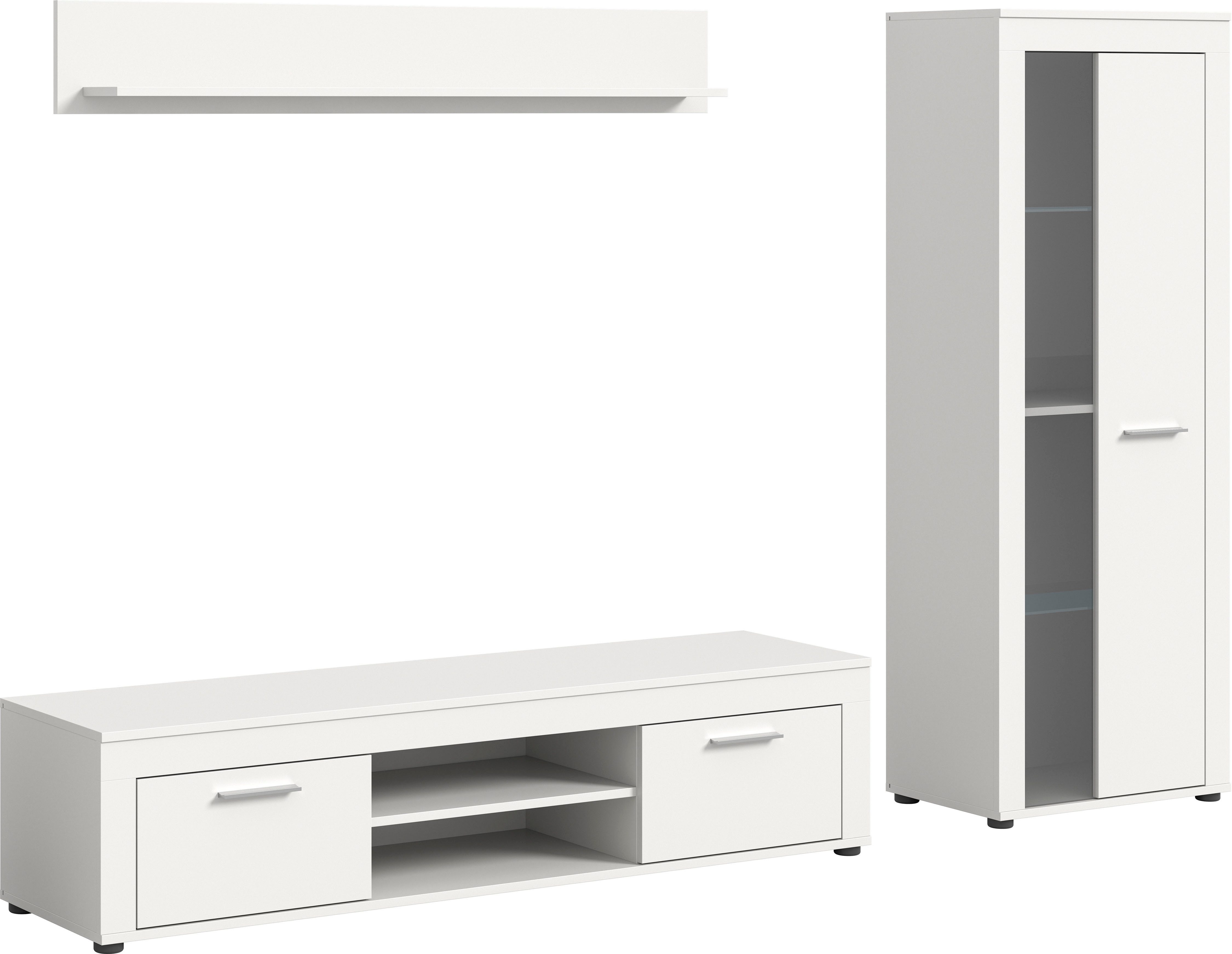 INOSIGN Wandmeubel Aosta, Breedte 235cm, bestaand uit Lowboard, Wandplank, Vitrine Woonwand, combinatie, opbouwwand, meubelset, kastwand, meubelcombi (3-delig)