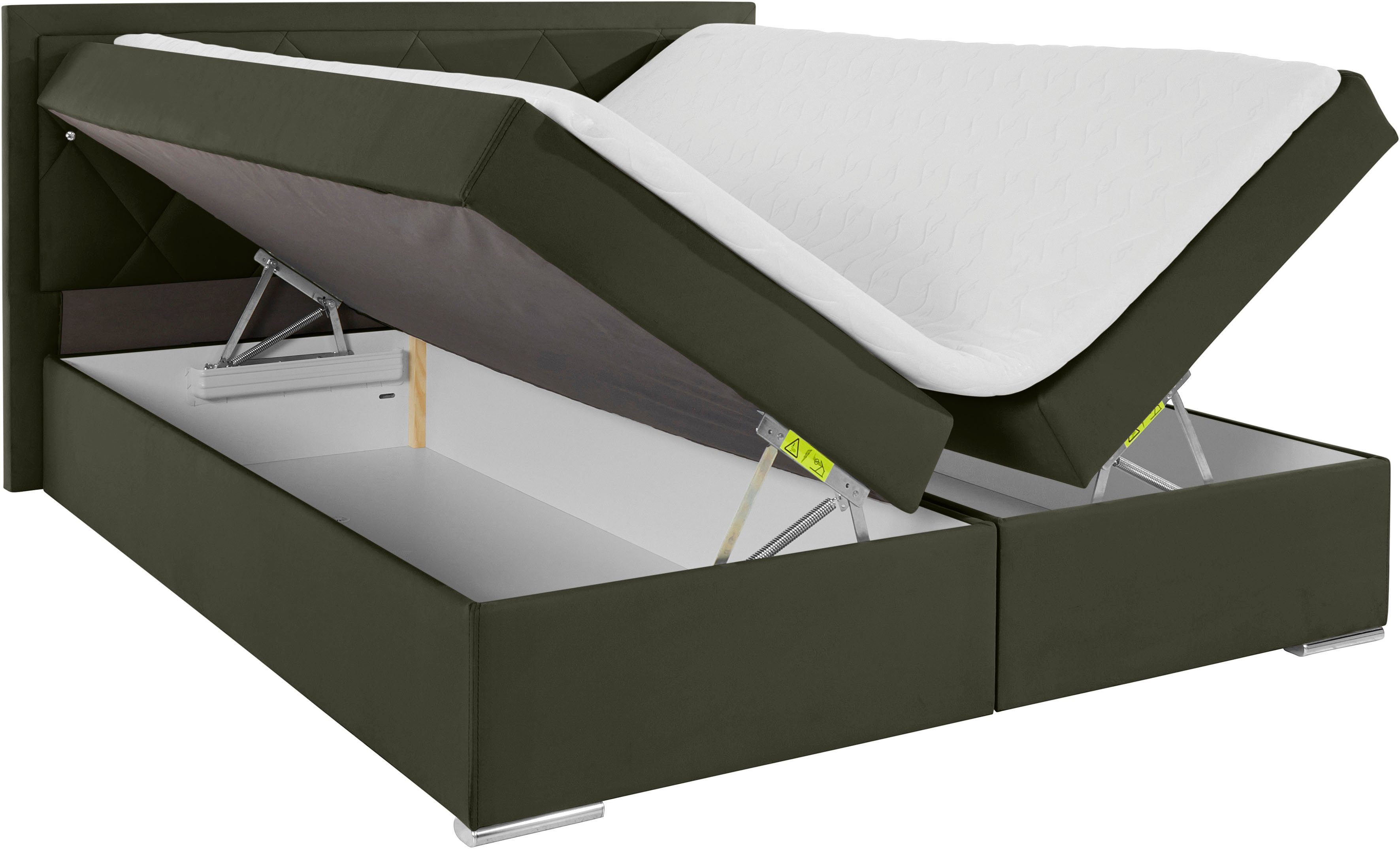 Leonique Boxspring Alfie, bestseller, optioneel met bedlade met strassteentjes in het hoofdbord, h2, h3 en h4 ter keuze