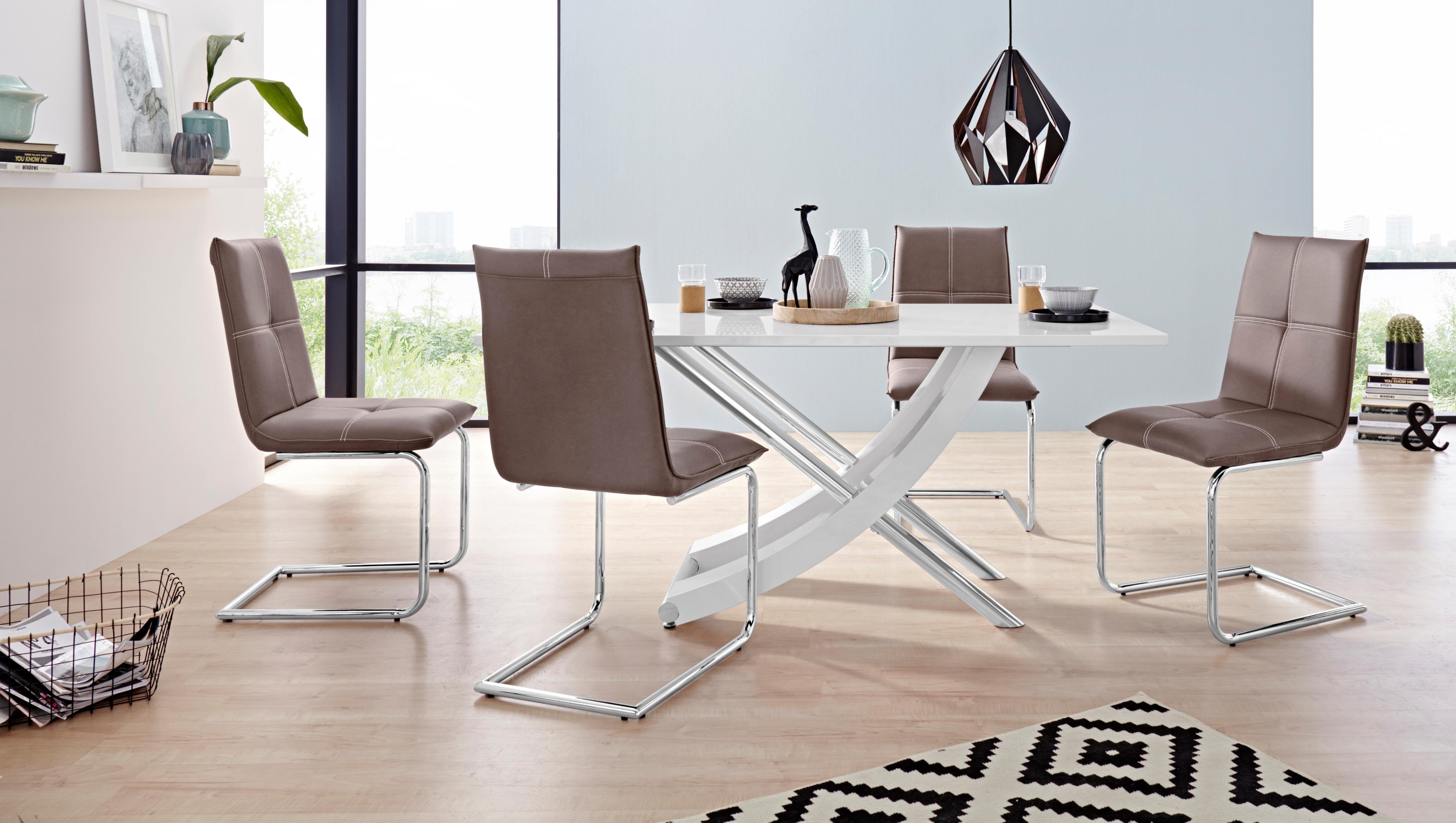 Eethoek Kaleo/Claire met 4 stoelen tafel hoogglans-wit (set, 5-delig) online kopen | OTTO