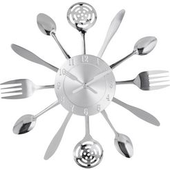 my home wandklok "cutlery" keukenklok, xxl, rond, oe 38 cm, van metaal, bestek (1-delig) zilver