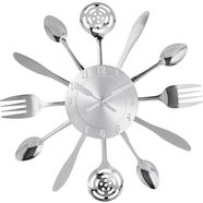 my home wandklok "cutlery" keukenklok, xxl, rond, oe 38 cm, van metaal, bestek (1-delig) zilver
