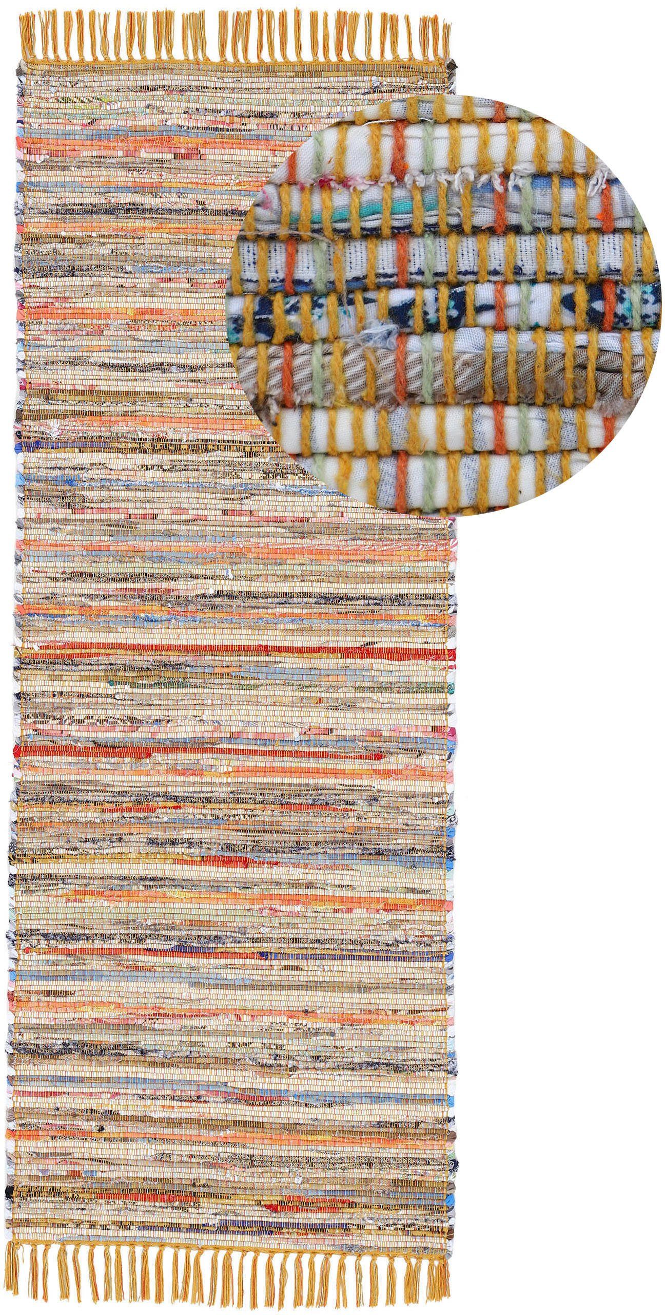 carpetfine Vloerkleed Kelim Chindi, omkeerbaar tapijt handgeweven, patchwork tapijt met franjes, ook verkrijgbaar in loperformaten