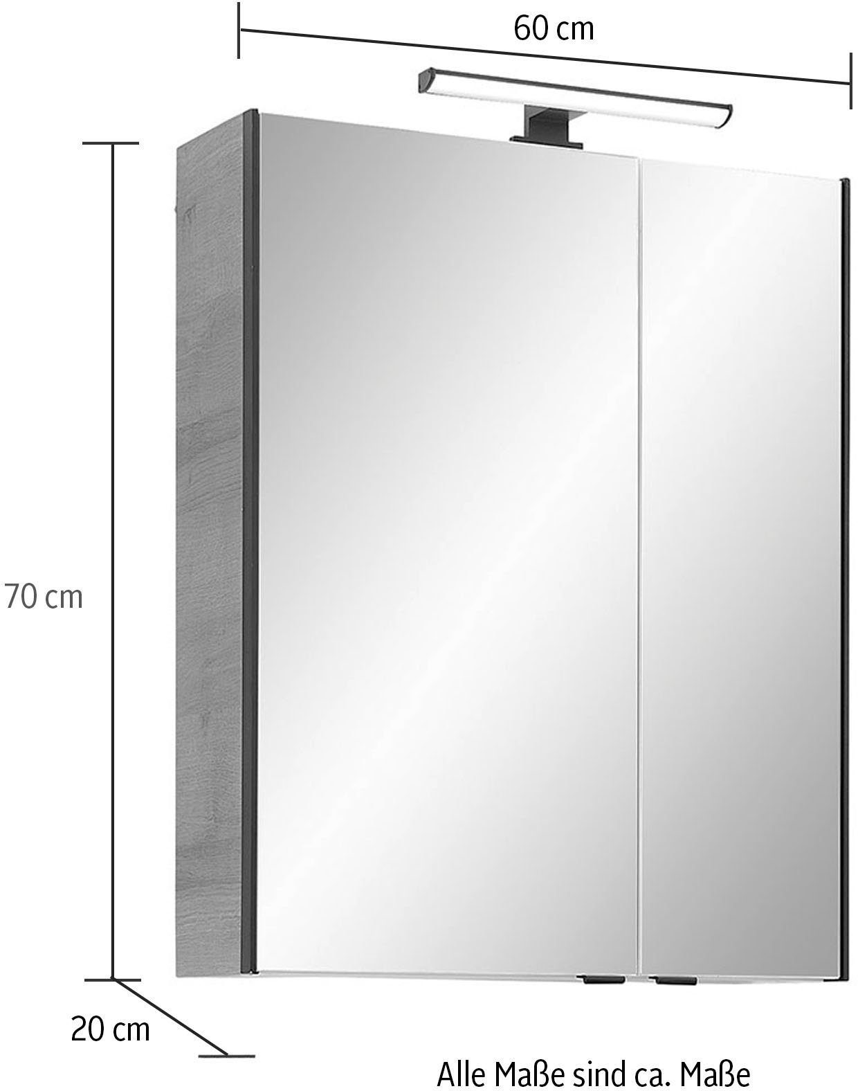 Saphir Badkamerspiegelkast Quickset 395 Badkamermeubel, 2 spiegeldeuren, 2 legplanken, 60 cm breed
