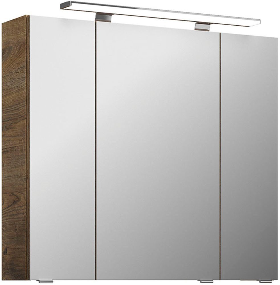 Saphir Badkamerspiegelkast Serie 4010 badkamer spiegelkast incl. LED-opbouwlamp Badkast 80 cm breed, 3 deuren, 6 glazen legplanken, incl. deurdemper