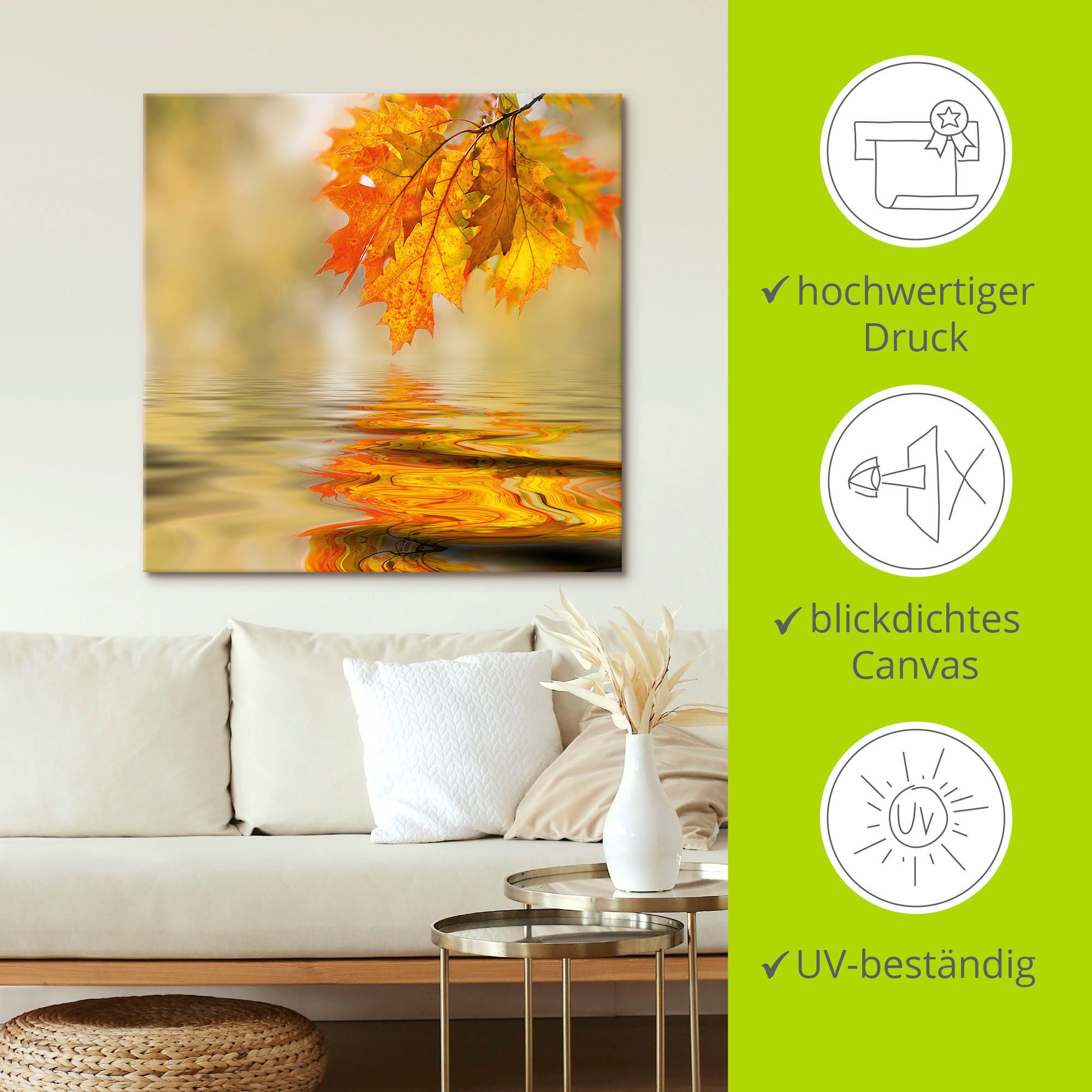 Artland Artprint Herfstblad als artprint van aluminium, artprint op linnen, muursticker, verschillende maten