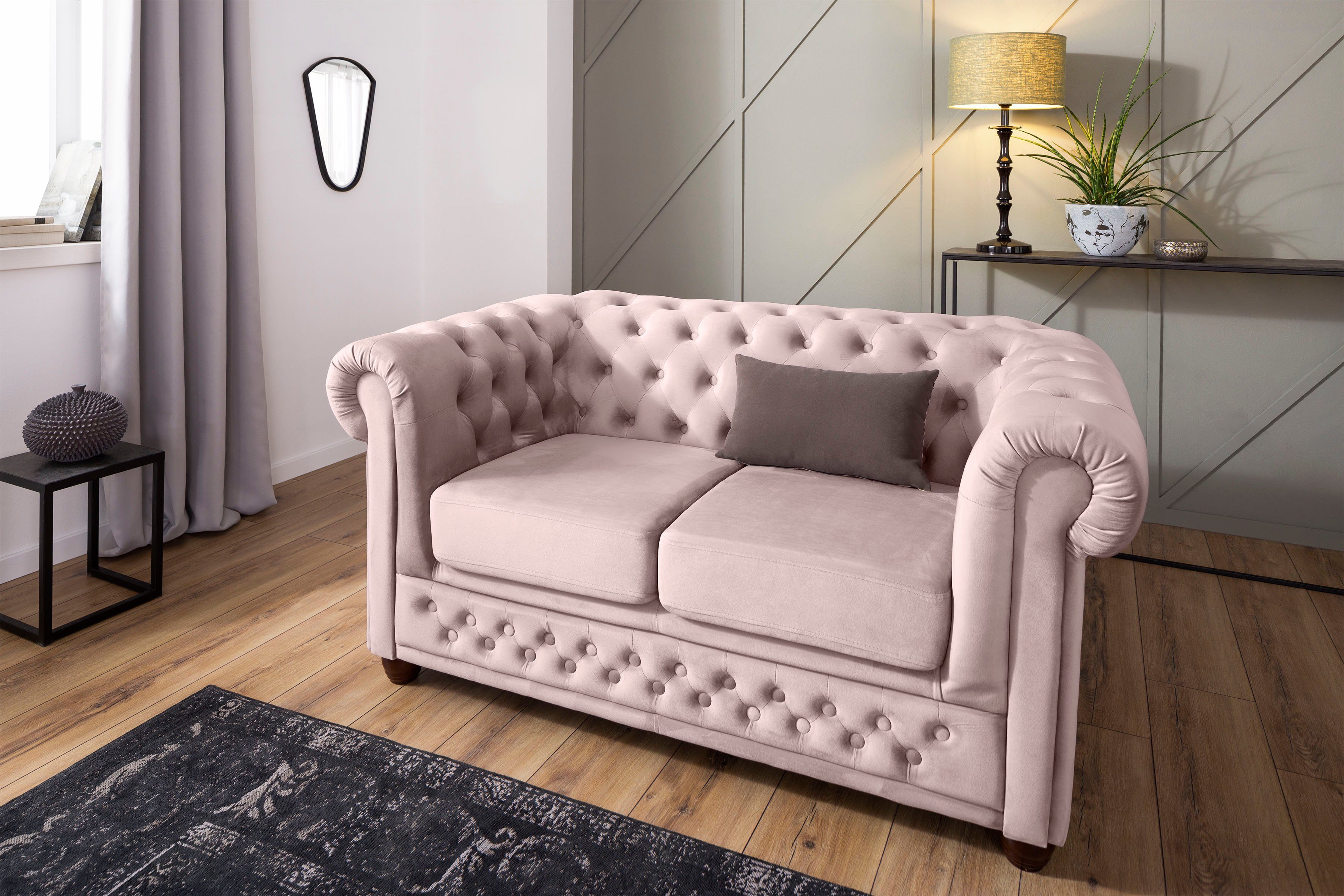 Home affaire Chesterfield-bank New Castle met hoogwaardige capitonnage in chesterfield-design, bxdxh: 148x86x72 roze, chesterfield banken, 148 cm