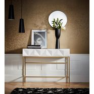 leonique dressoir minfi in 3d-look, sidetable met goudkleurig metalen frame, kaptafel wit