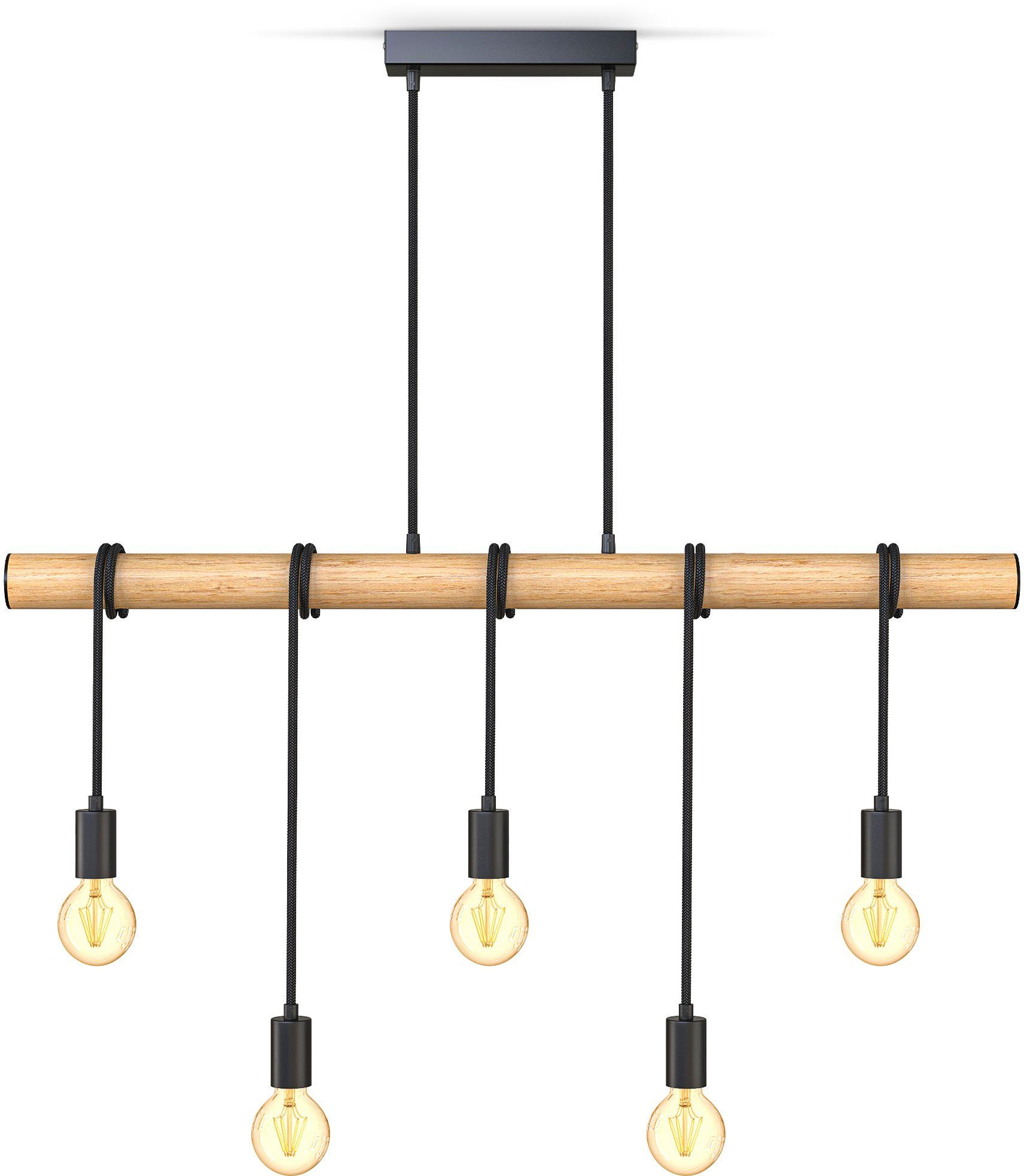 B.K.Licht Hanglamp BK_PL1339 Holz-Pendellampe, Schwarz matt, Hängelampe Esstisch