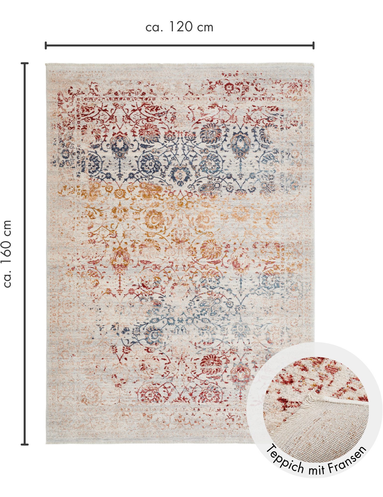 LUXOR living Vloerkleed Rocco Vintage-look, bloemig ontwerp, met franjes, woonkamer, slaapkamer