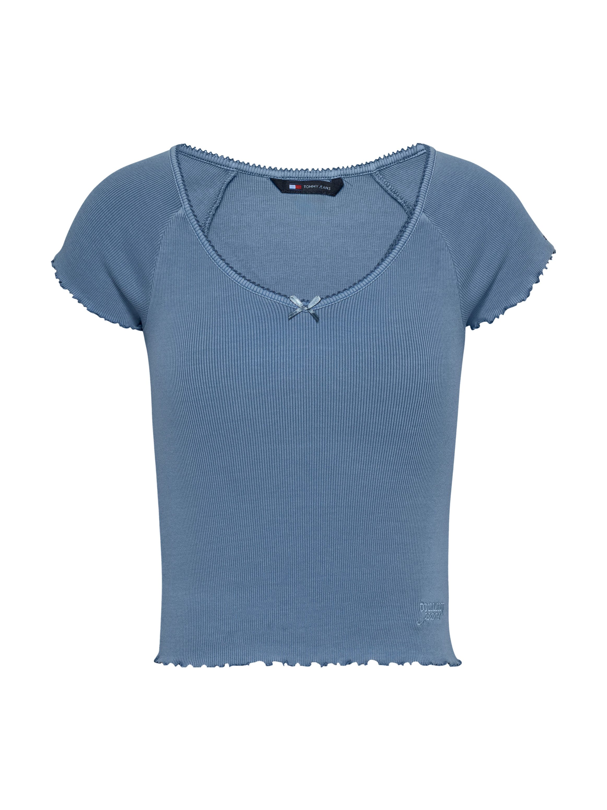 TOMMY JEANS Shirt met korte mouwen TJW SLIM VNECK GMD RIB SS met rolranden, in vrouwelijke stijl