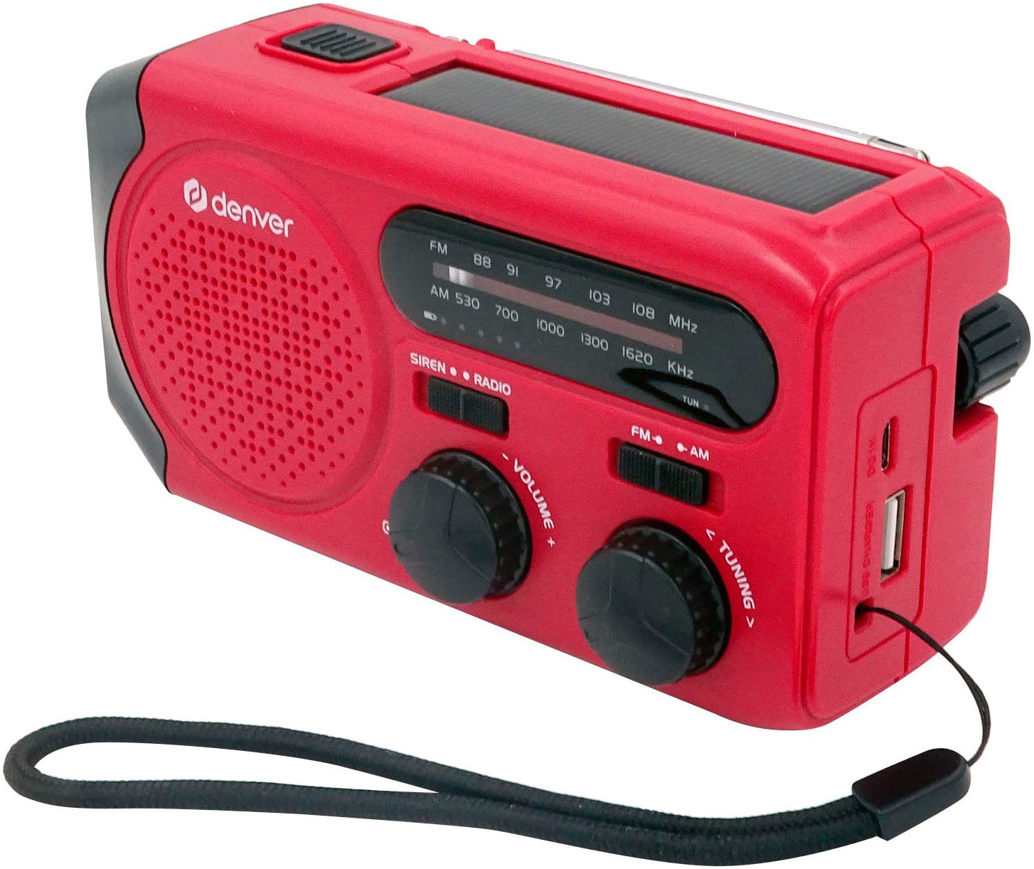 Denver Radio SCR-2010 Zonne- en handcrank geïntegreerde 2.000 mah accu, batterijbedrijf mogelijk, zaklamp