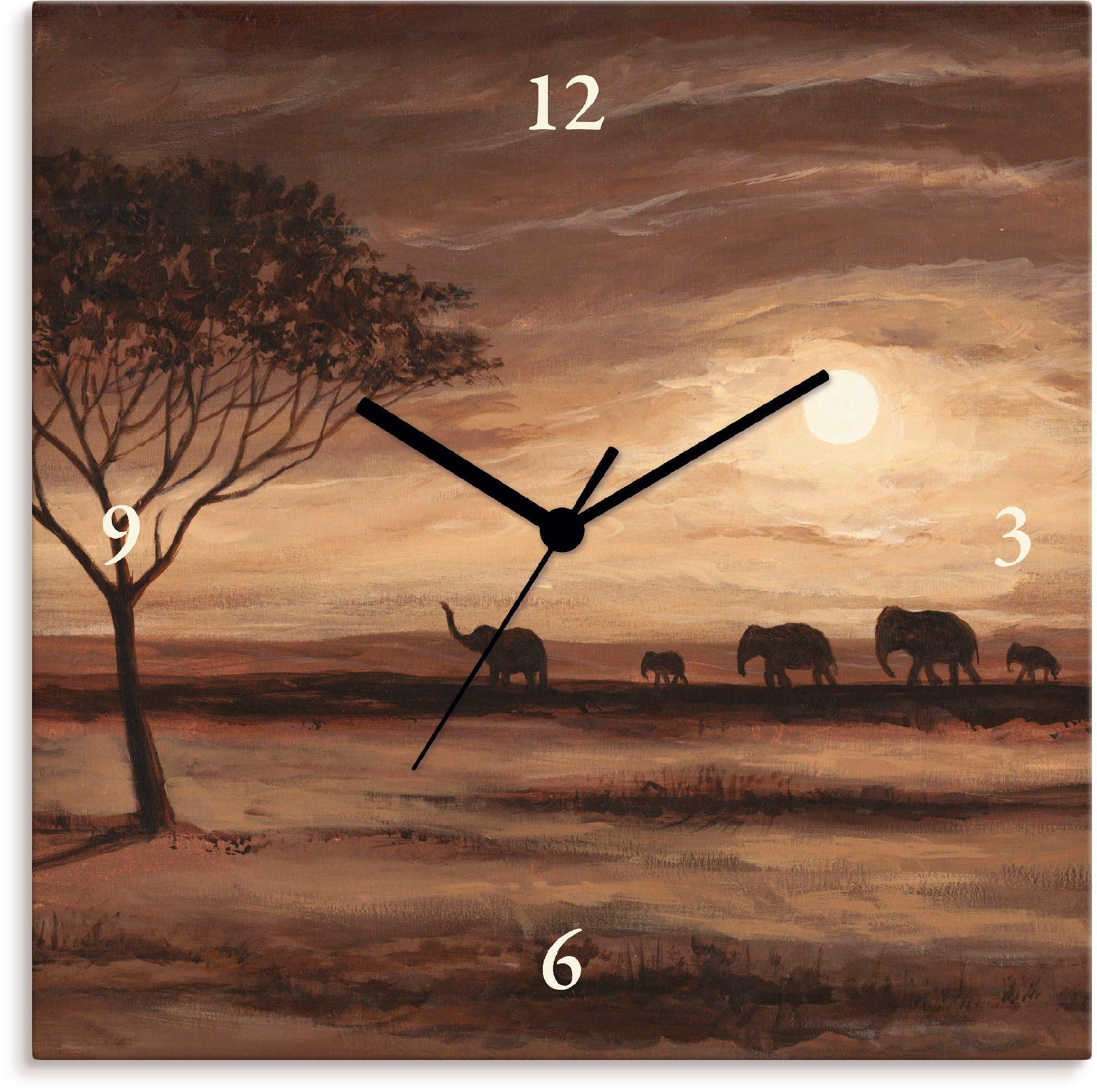 Artland Wandklok Afrikaans bruin landschap olifanten optioneel verkrijgbaar met kwarts- of...