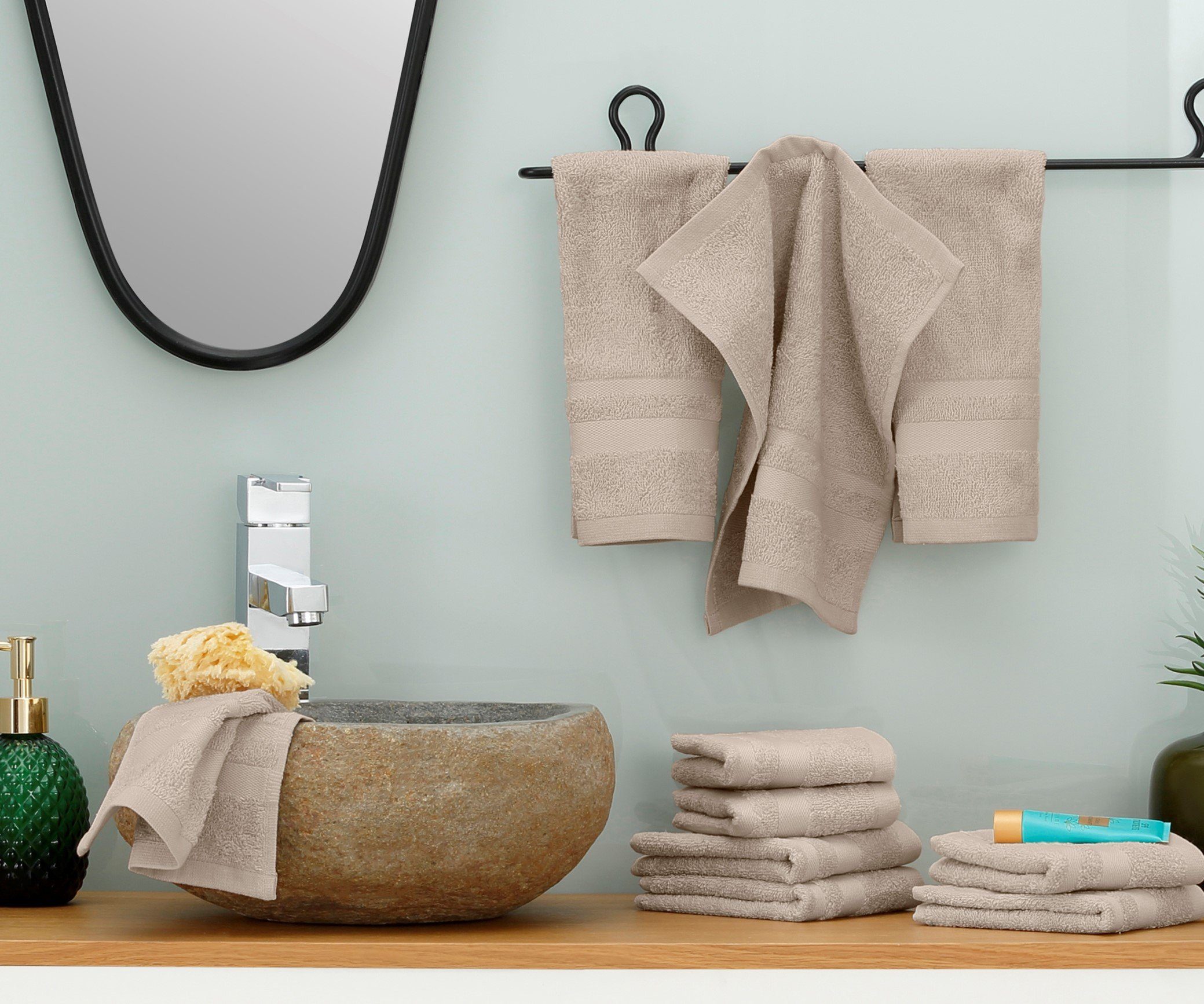my home Washandje Vanessa Handdoeken met randdessin, 100% katoen, uni, zacht (set, 10-delig)